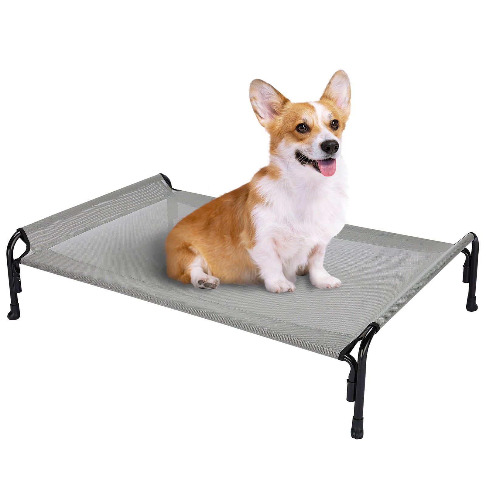 Veehoo Cooling Elevated Dog Bed， Chew Proof Dog Cot with Washable Mesh， Medium， Grey