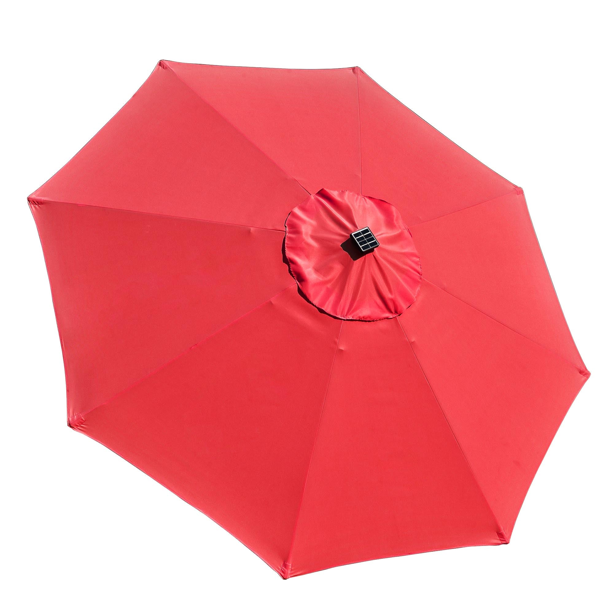 LAGarden 9Ft LED Lighted Patio Market Umbrella Outdoor Solar Powered Table Umbrella 8 Ribs 32 Lights UV30 Red