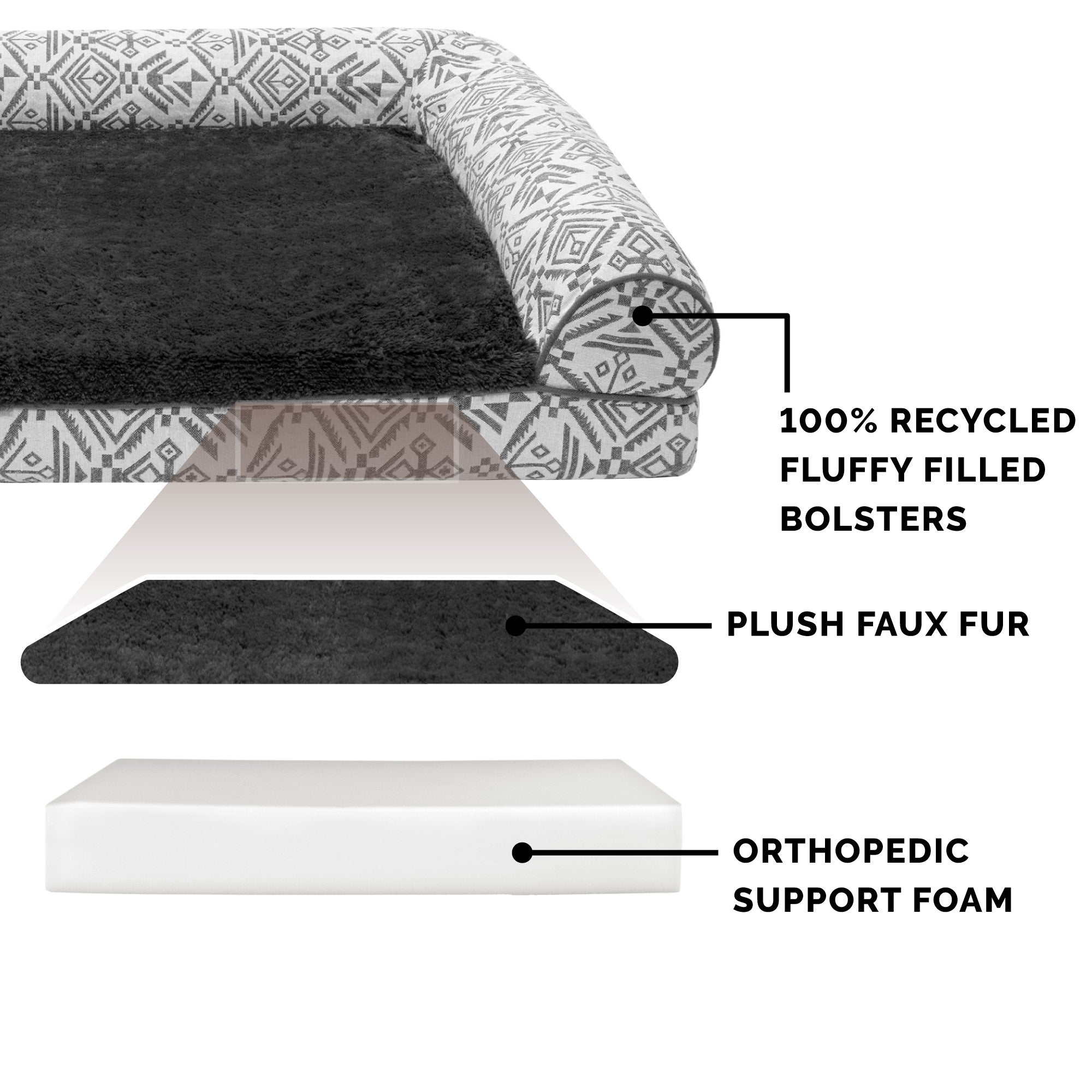 FurHaven | Orthopedic Southwest Kilim Sofa Pet Bed for Dogs and Cats， Boulder Gray， Jumbo Plus