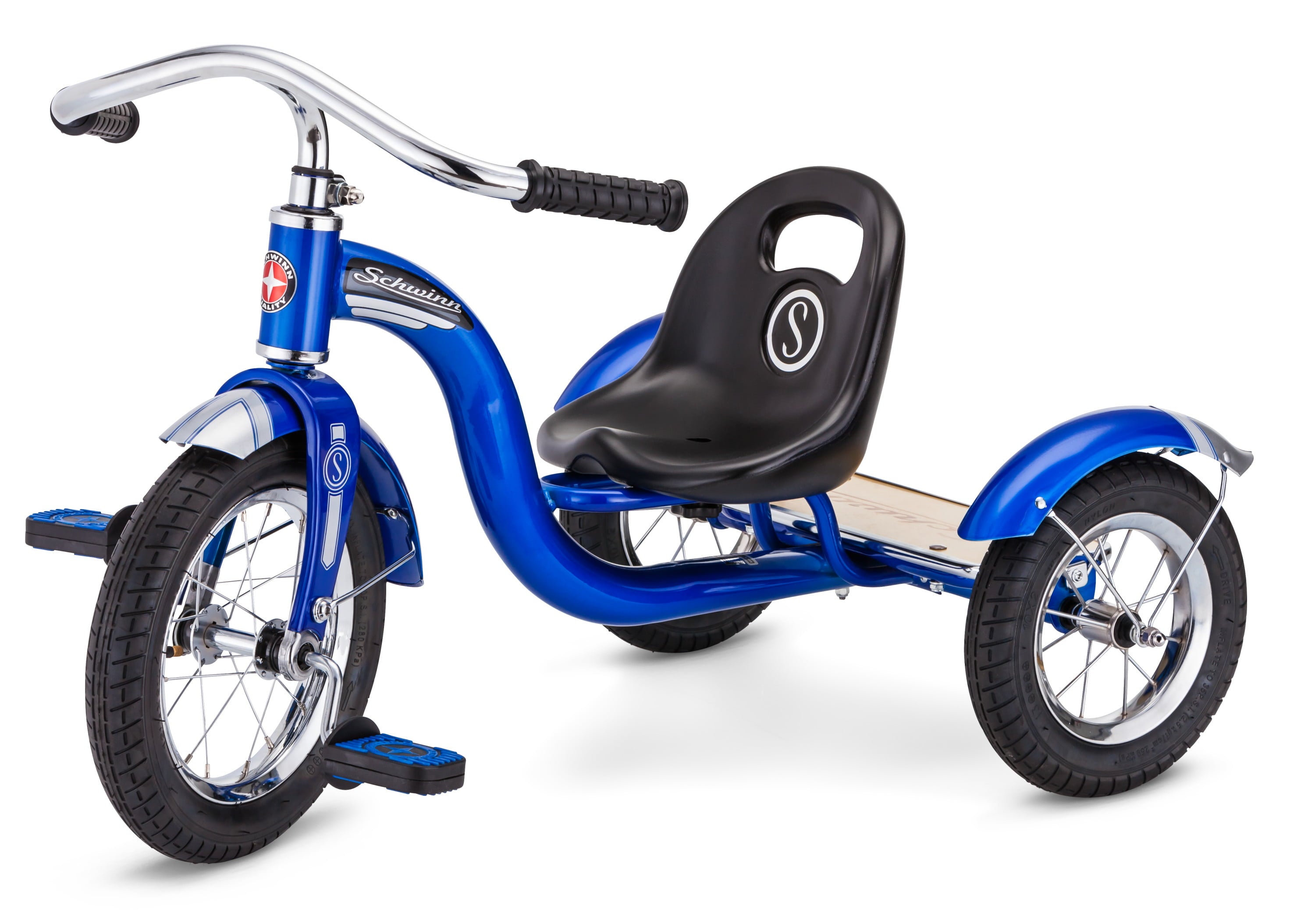 Schwinn Roadster Retro-Style Tricycle， 12-inch front wheel， ages 2 - 4， blue