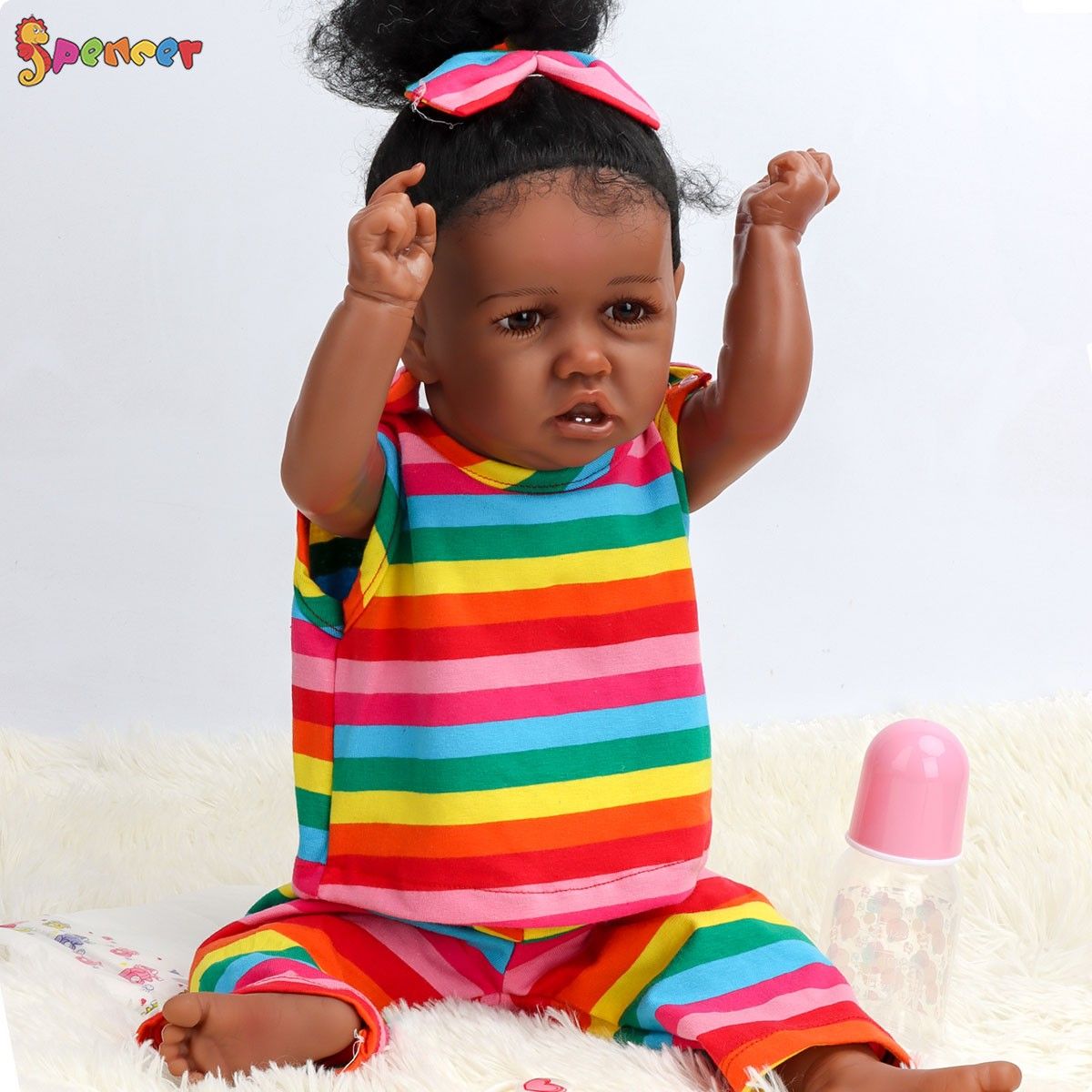 Spencer 22 Inch Handmade Lifelike Reborn Baby Dolls Soft Silicone Vinyl Black Skin Realistic Girl Doll Xma Gifts for Ages 3+