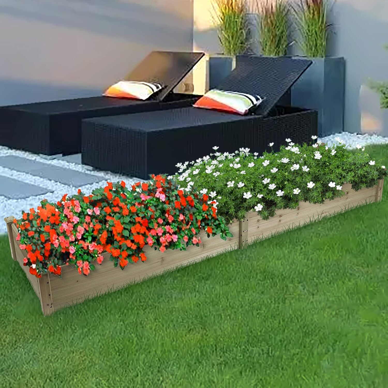 LuxenHome Natural Wood 8 ft x 2 ft Outdoor Vegetable Flower Raised Garden Bed Planter