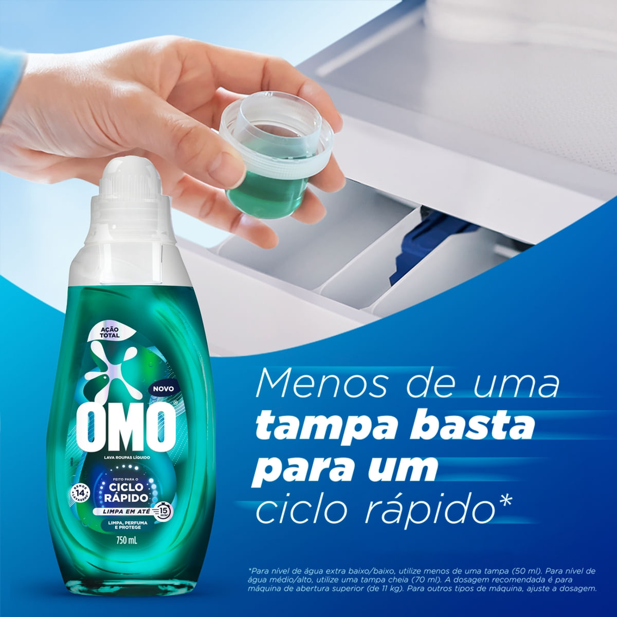 Lava Roupas Liquido Ciclo Rapido OMO Acao Total 750ml