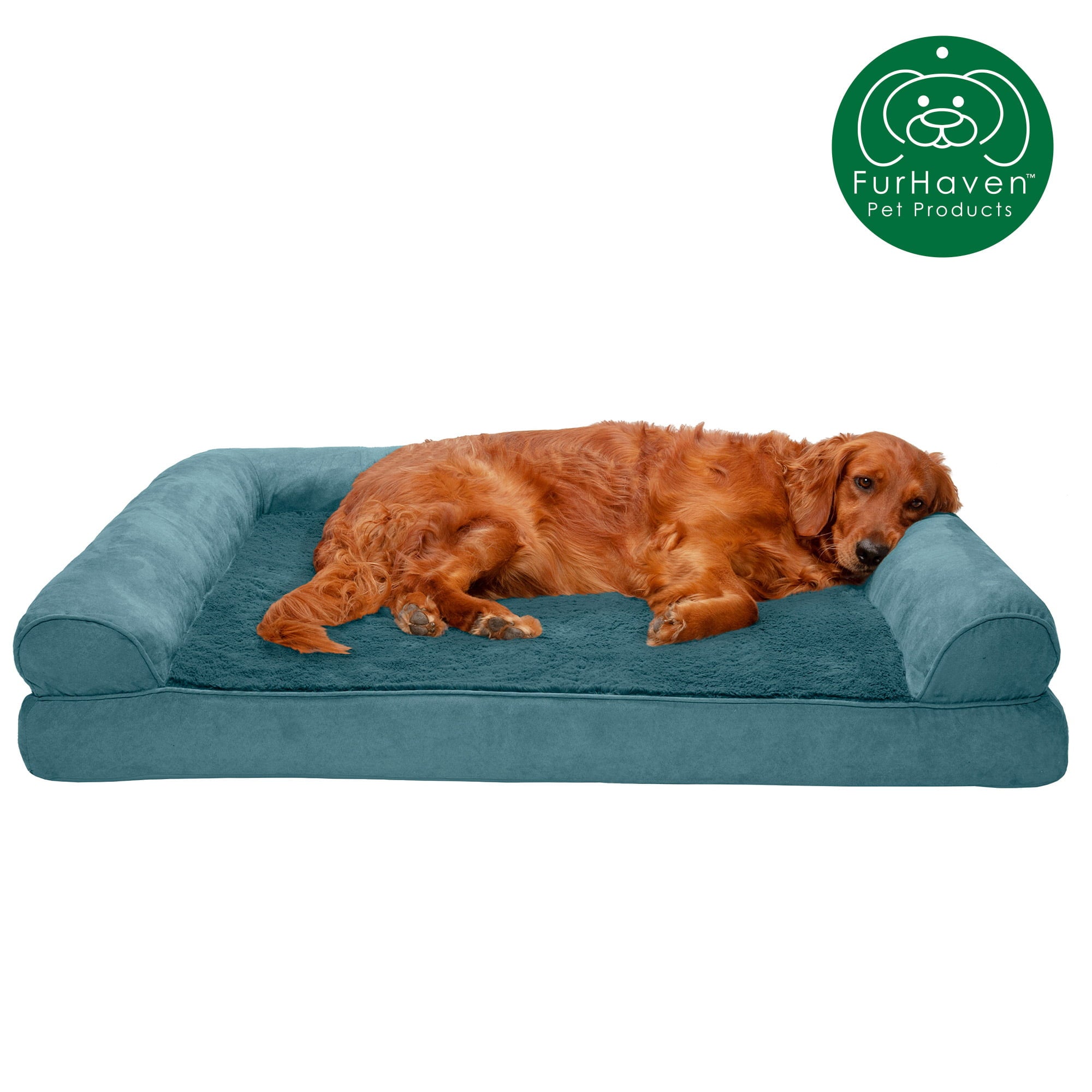 FurHaven Pet Products | Full Support Orthopedic Plush and Suede Sofa-Style Pet Bed for Dogs and Cats， Deep Pool， Jumbo Plus