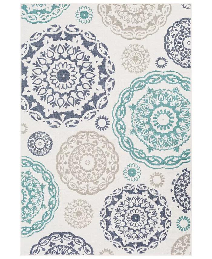 Surya Alfresco ALF-9665 Teal 6' x 9' Area Rug， Indoor Outdoor
