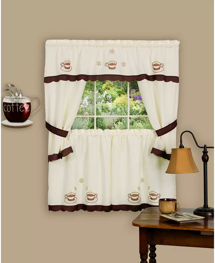 Achim Cuppa Joe Embellished Cottage Window Curtain Set， 58x36