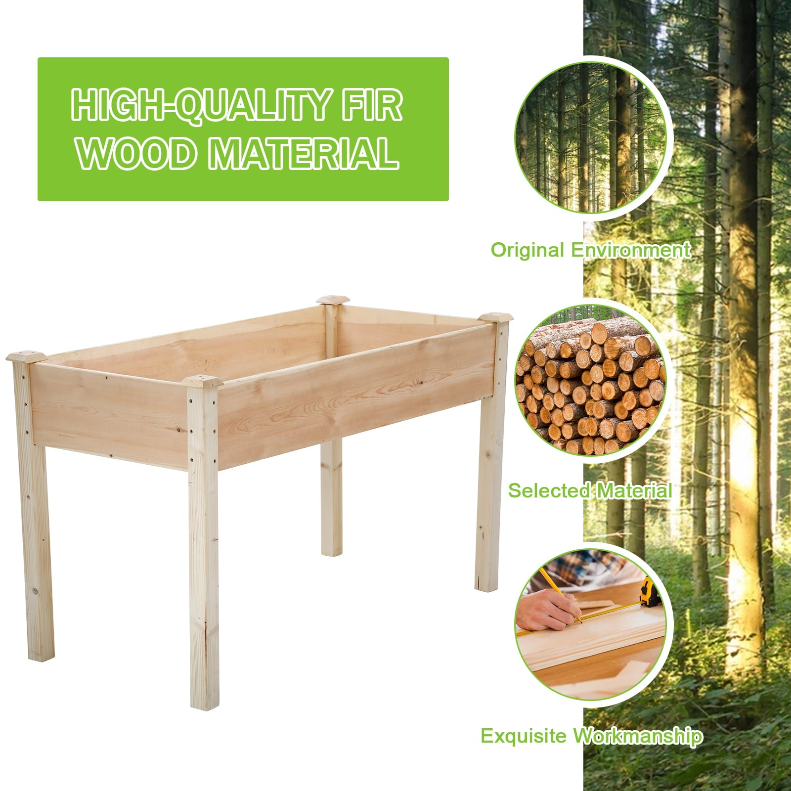 Dkeli Raised Garden Bed 49x24x30 Inch Wood Garden Bed with Legs, Outdoor Rectangle Elevated Wood Planter Box Kit for Patio Garden, Natural