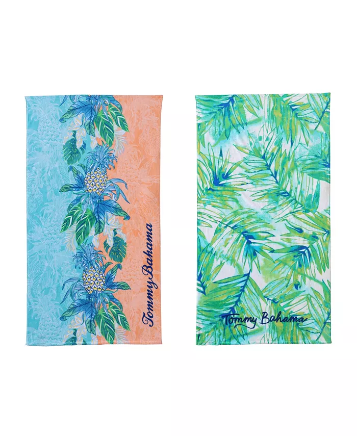 Tommy Bahama Home Pineapple Splash and Baja Island Cotton Terry Beach Towel 2 Piece Set， 68