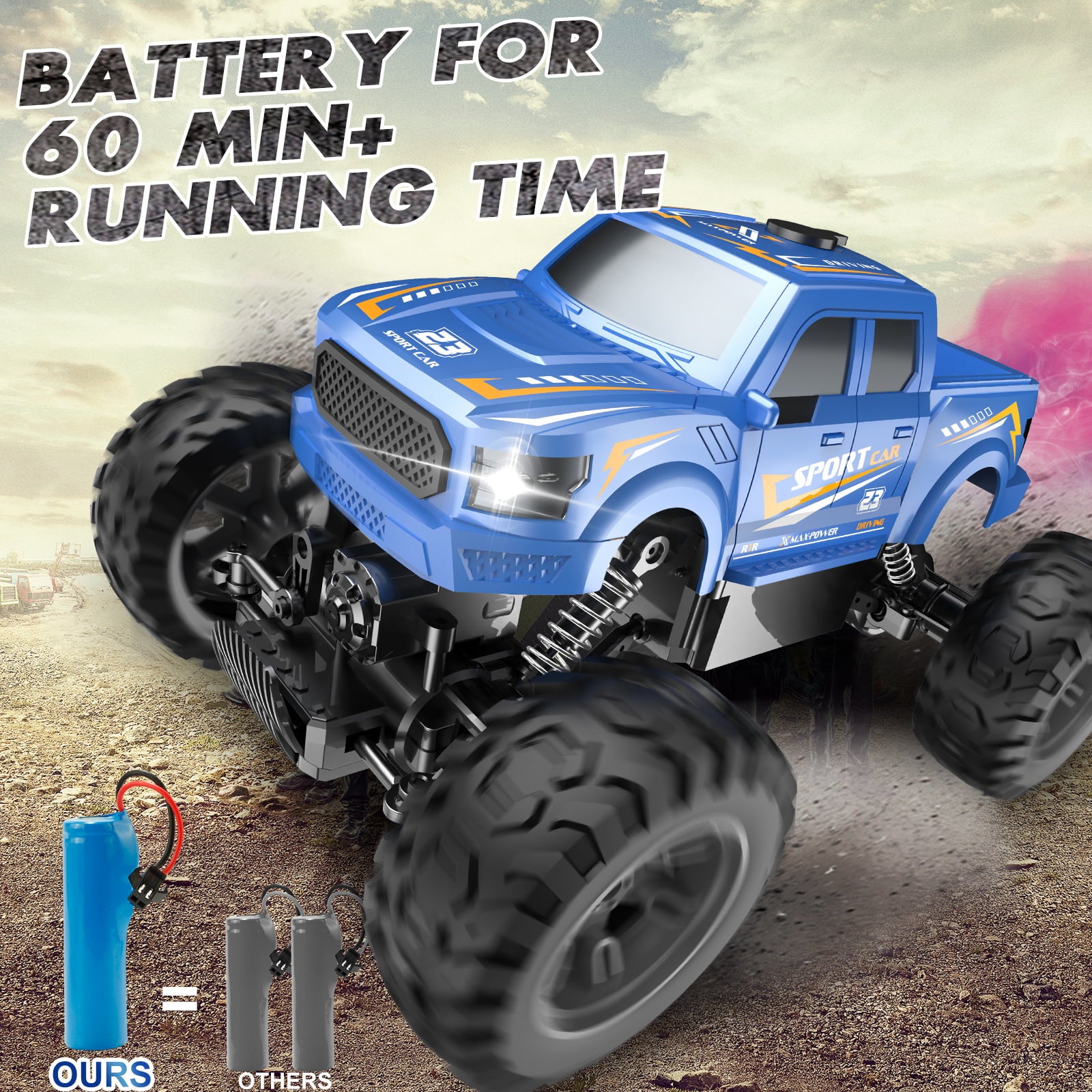 RC Cars Remote Control Car 1:16 Off Road RC Pickup Monster Truck for Boy Adult Gifts All Terrain Hobby Car 4WD Dual Motors LED Headlight Rock Crawler