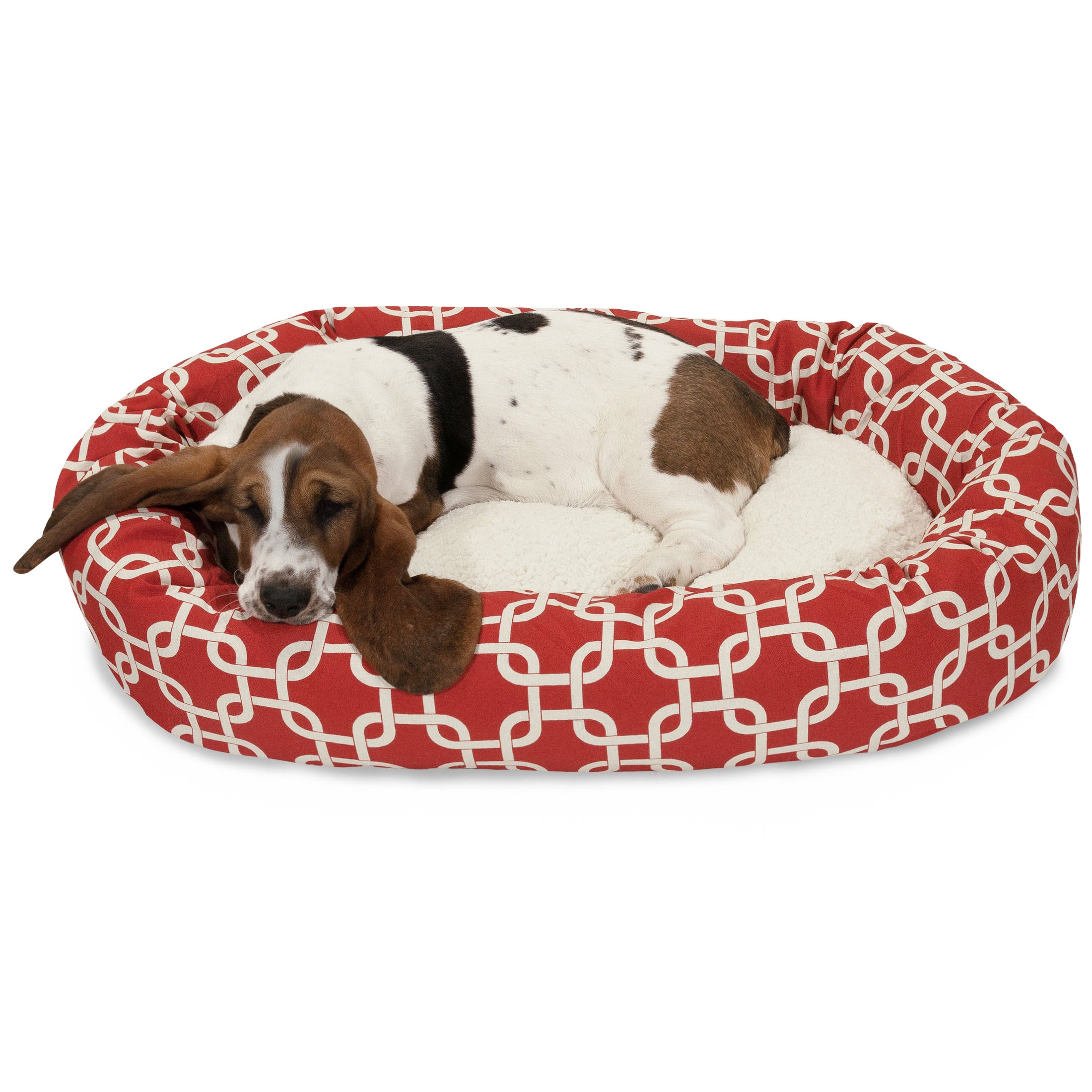 Majestic Pet | Links Sherpa Bagel Pet Bed For Dogs， Red， Medium