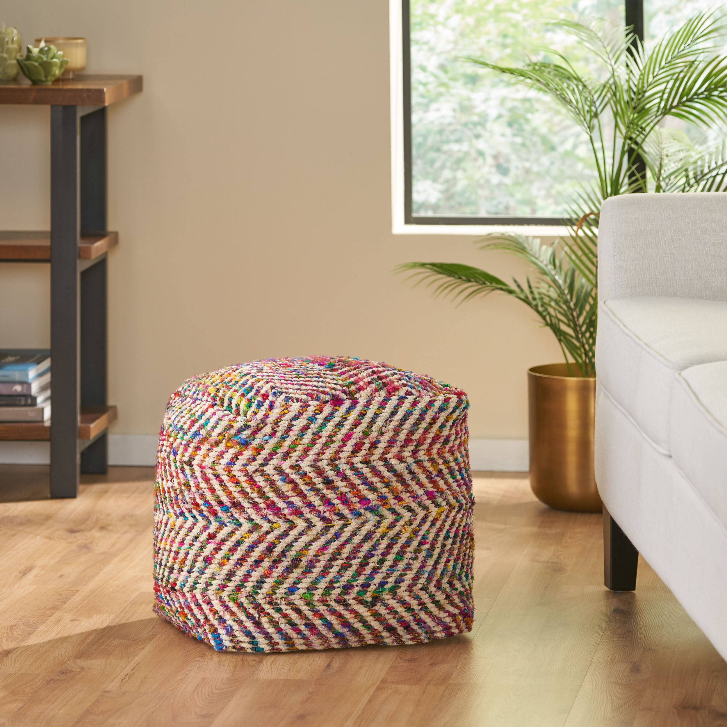 Hulbert Handcrafted Boho Fabric Cube Pouf
