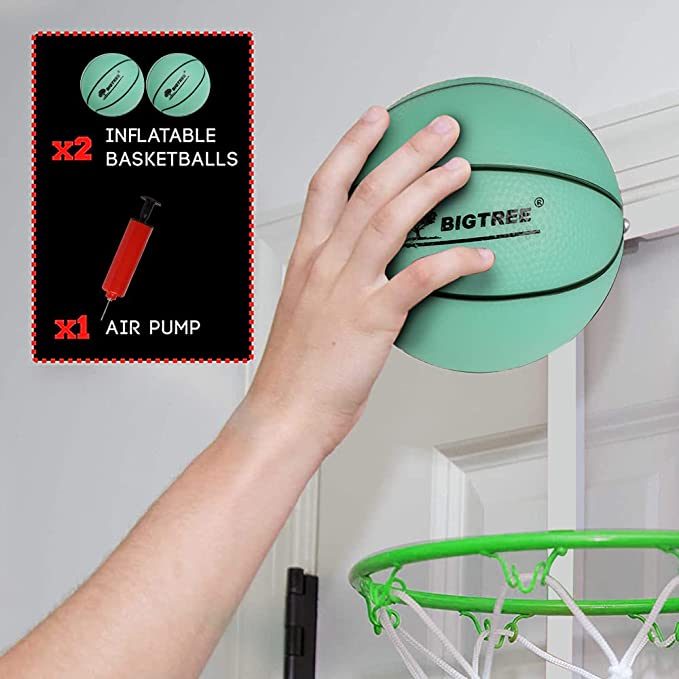 Mini Indoor Basketball Hoop Glow in The Dark Set for Door and Wall， with Complete Accessories， LED Kids Mini Basketball Hoop and Ball