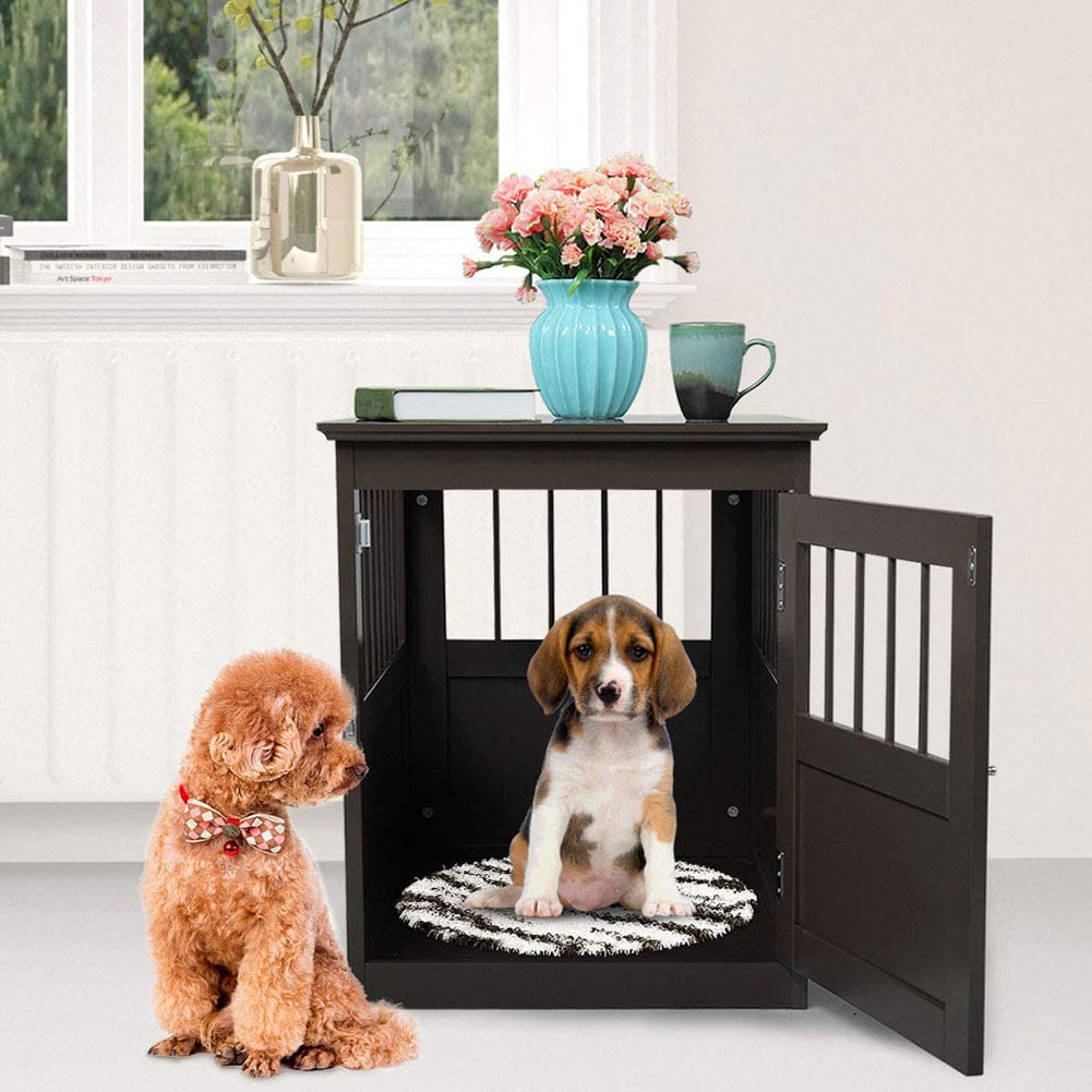 Pet Crate End Table， Wood Medium Dog Kennel for Puppy， Brown