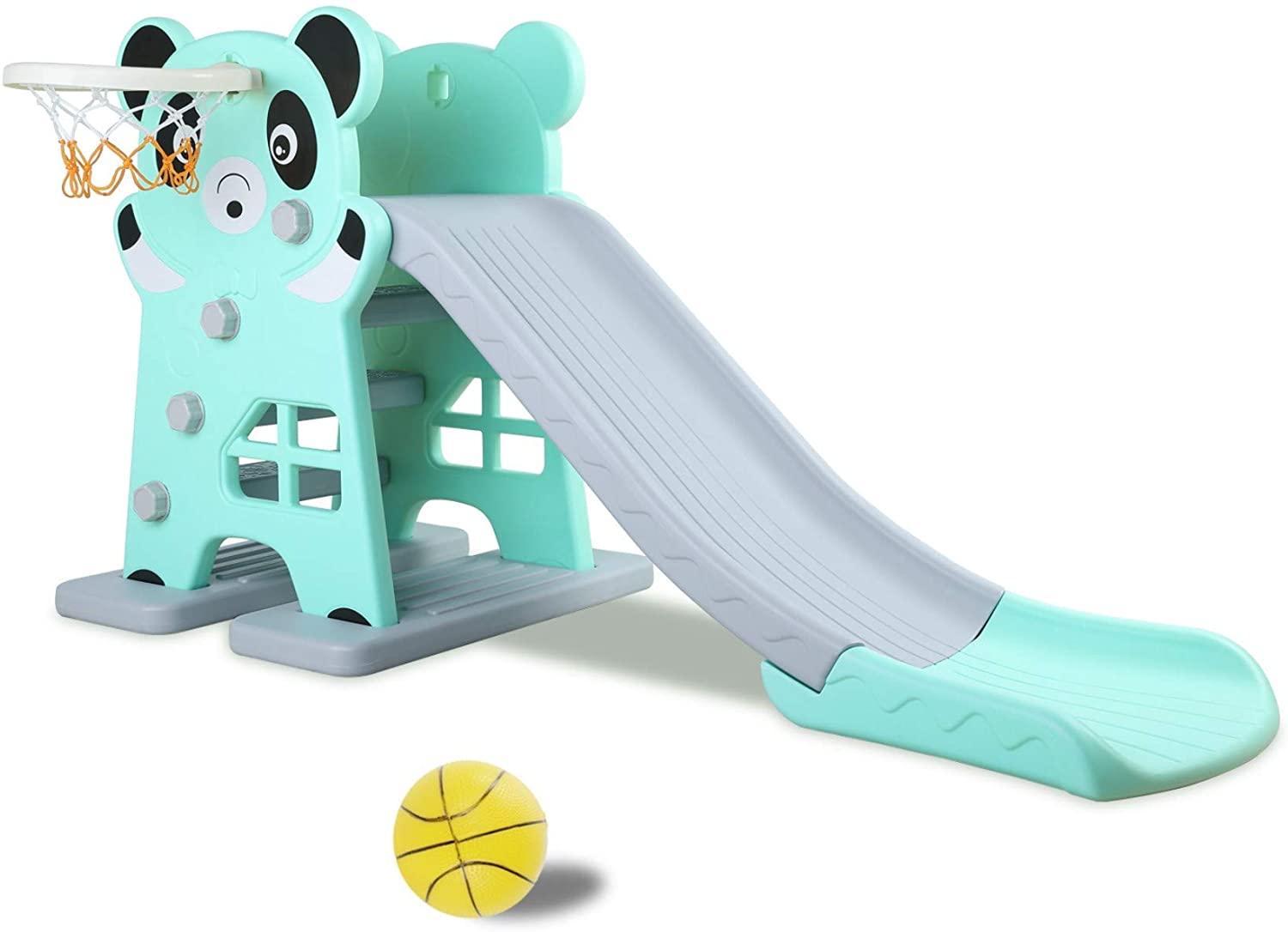 streakboard Sturdy Kids Slide Climber Playset， Outdoor Backyard Toddler First Slide with Basketball Hoop