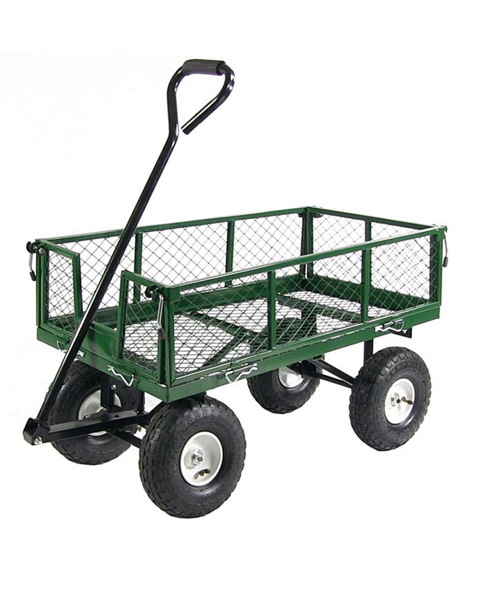 Sunnydaze Decor Small Heavy-Duty Steel Garden Cart with Removable Sides - Green