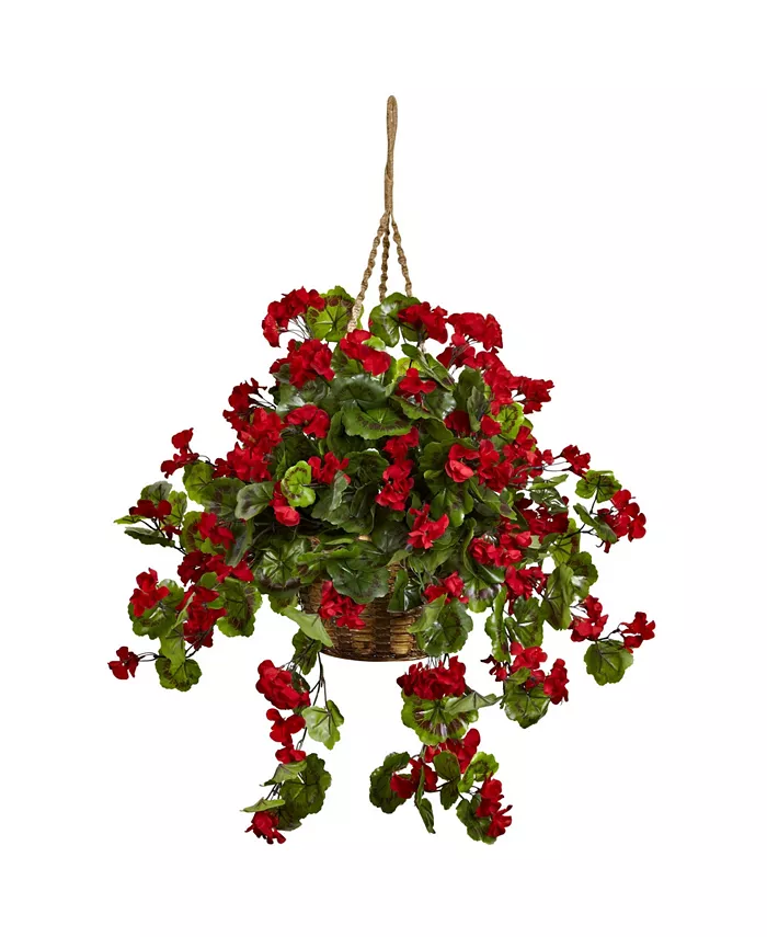 Nearly Natural Geranium UV-Resistant Indoor Outdoor Hanging Basket