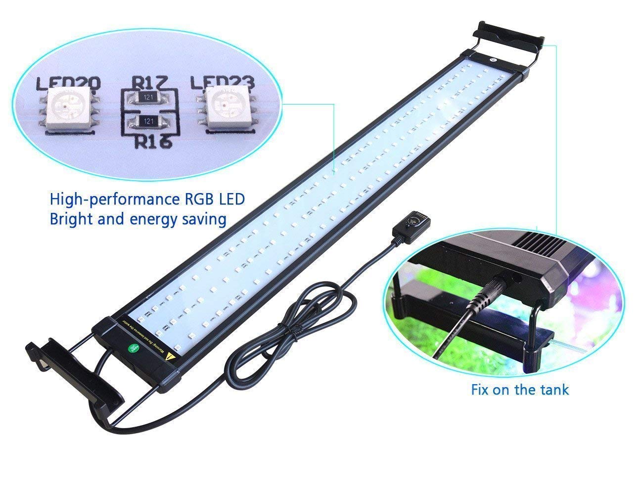 Impecgear LED Light for Aquarium Fish Tank with Extendable Brackets - Black/Silver