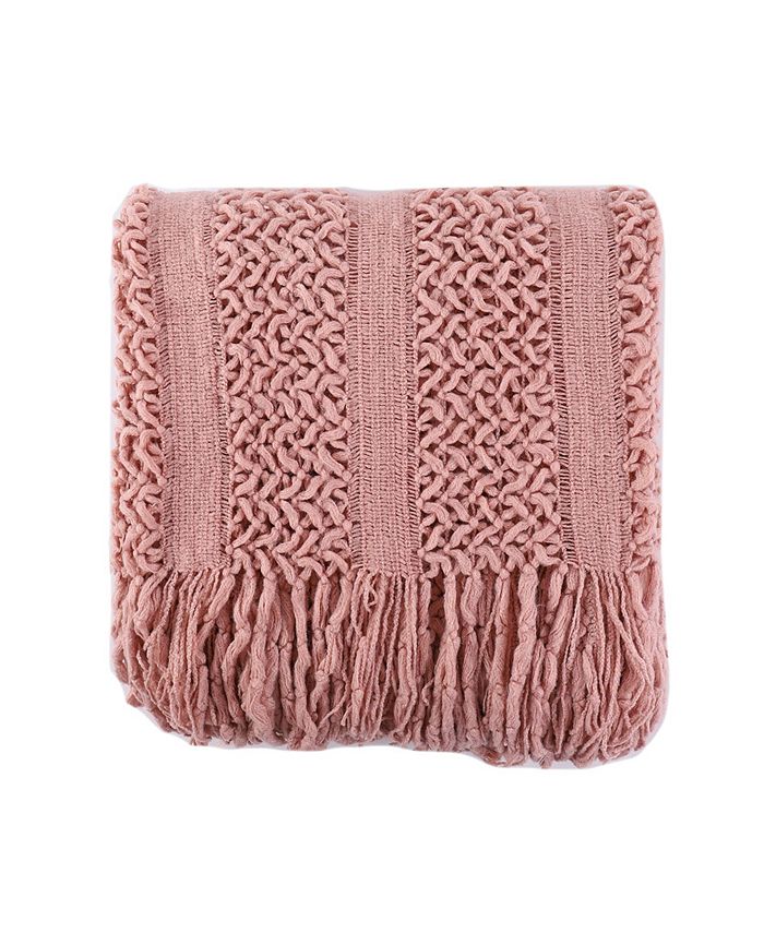Battilo Solid Knit Mesh Tassels Throw