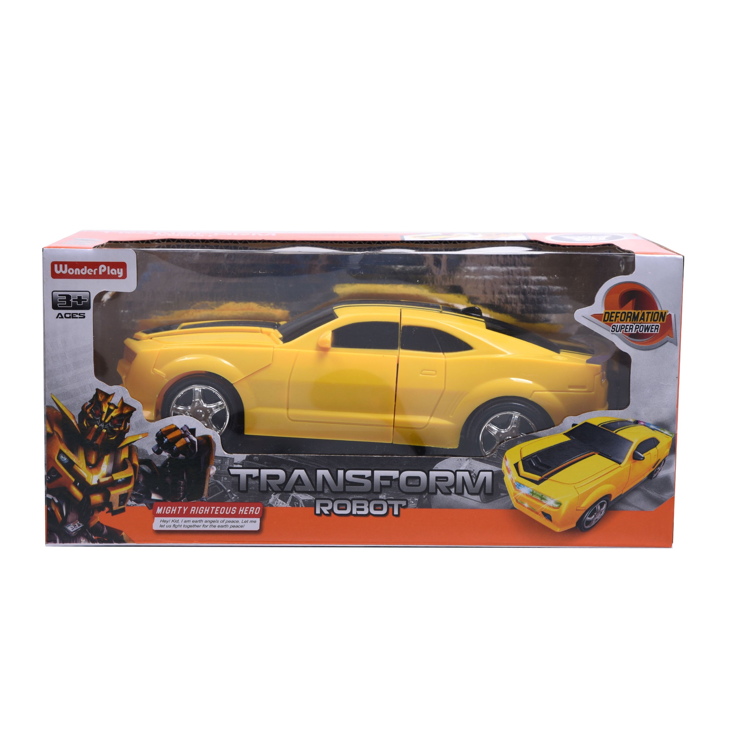 WonderPlay Battery Bumble Bee Transformer Style Car With Lights and Sounds - Yellow