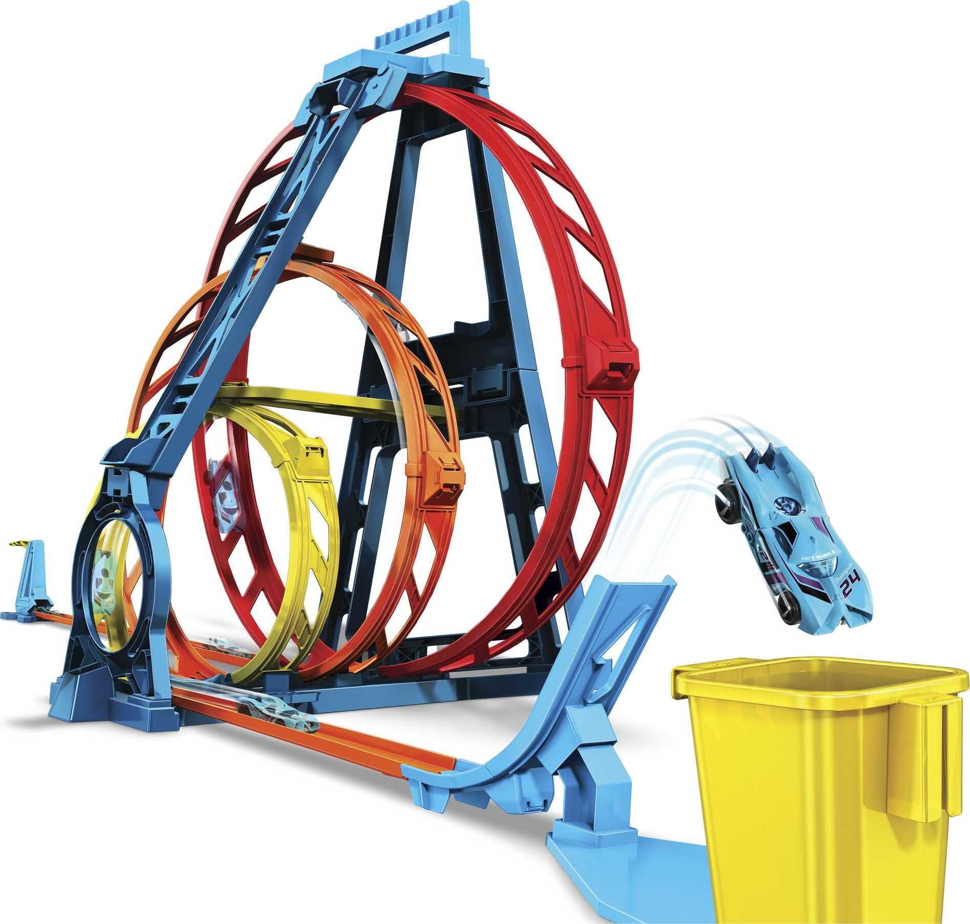 Hot Wheels Track Builder Triple Loop Stunt Playset， 1:64 Scale Vehicles