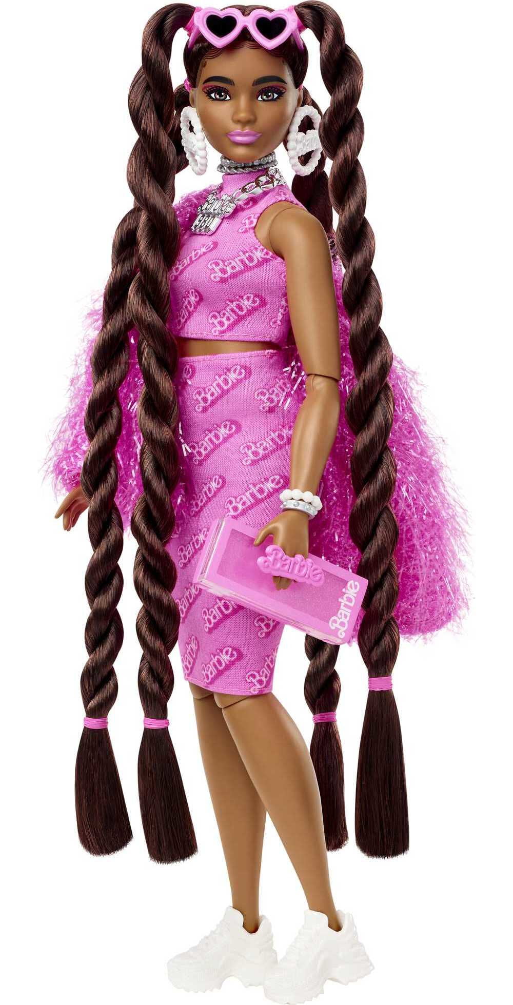 Barbie Extra Fashion Doll with Long Brunette Hair, Pink 2-Piece Outfit, Accessories & Pet