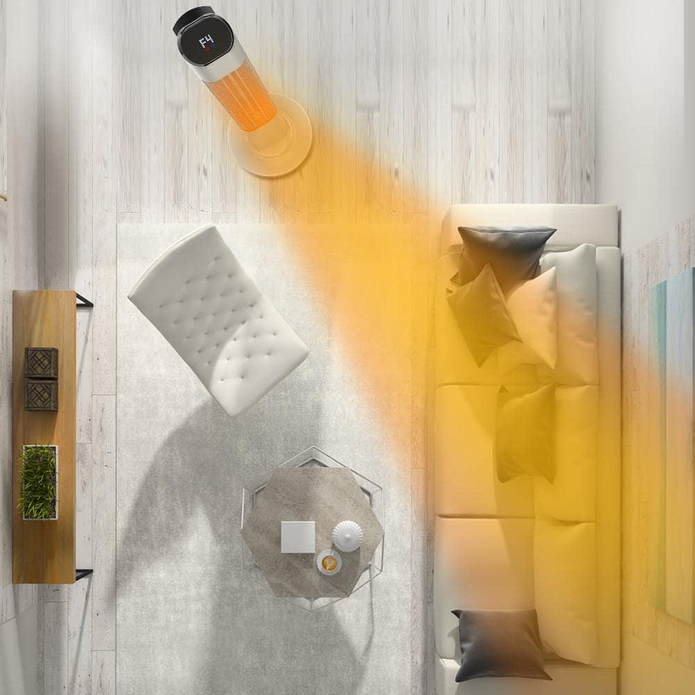 PATIOBOSS 1500Watt Electric Quratz Outdoor Tower Heater Freestanding Infrared Patio Heater with Remote Control Sliver