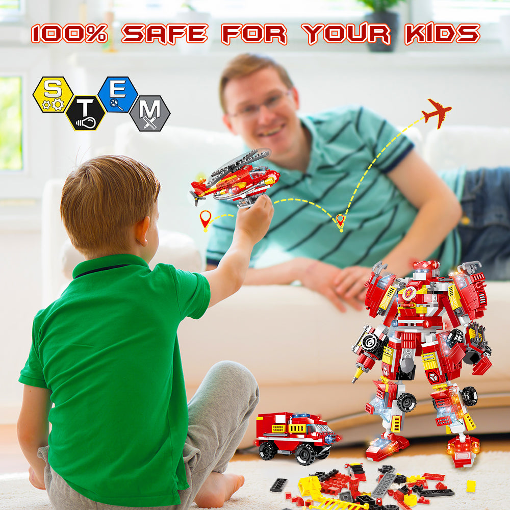 HOGOKIDS  591pcs STEM Fire Robot Construction Building Toy Sets， 13 in 1 Fire Rescue Building Bricks Kids Gift for Age 6 7 8 9 10+ Year