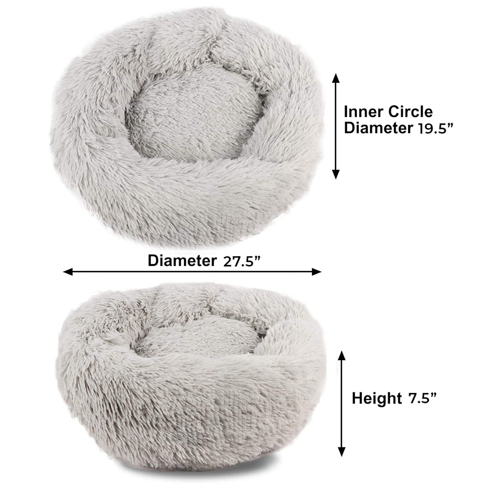 Dog Cat Donut Plush Pet Beds Cozy Round Washable Mattress Gray M