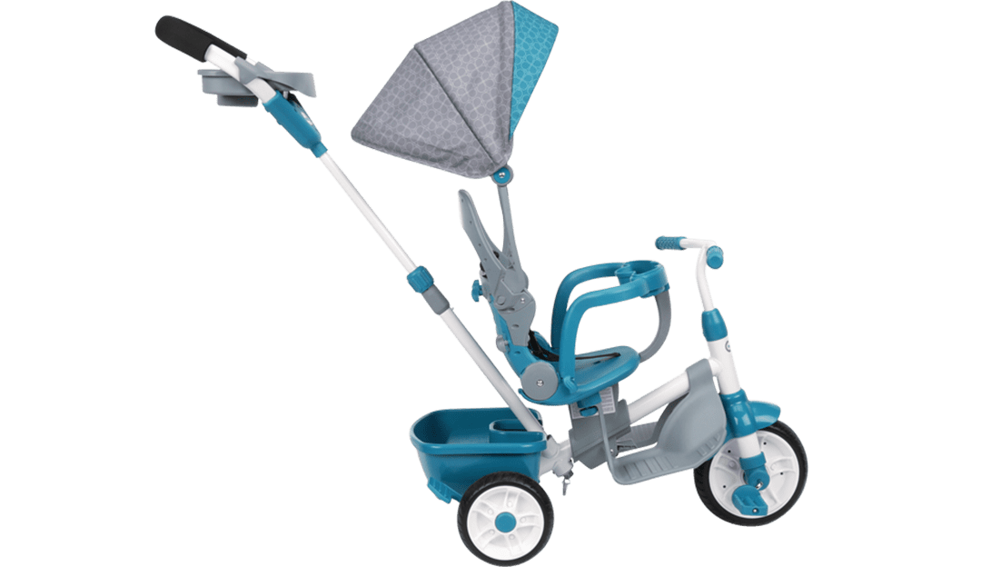 Little Tikes Perfect Fit 4-in-1 Trike in Teal， Convertible Tricycle for Toddlers， 4 Stages of Growth and Shade Canopy - Kids Boys Girls Ages 9 Months to 3 Years Old