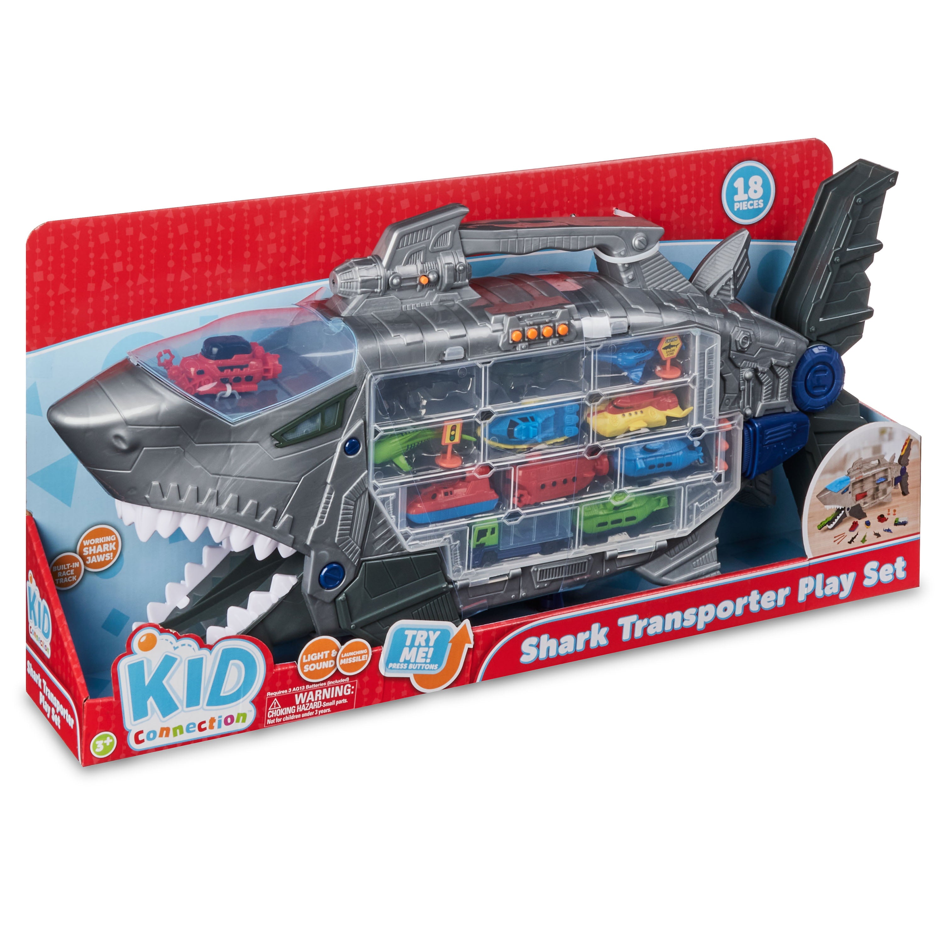 Kid Connection Shark Figure and Vehicle Transporter Play Set， 18 Pieces