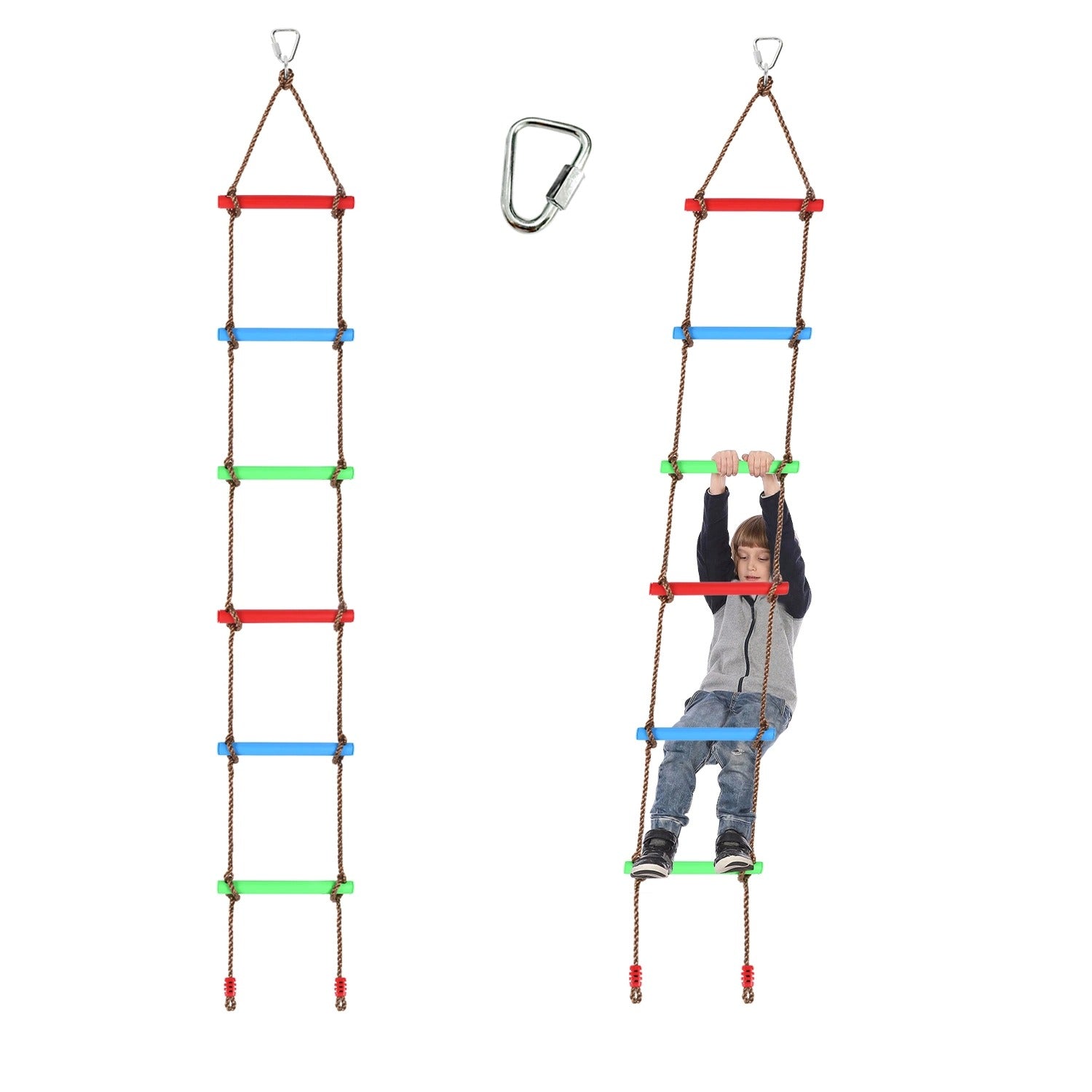 7.2 FT Rope Climbing Ladder; Backyard Playground Obstacle Course Set(Rainbow Color)