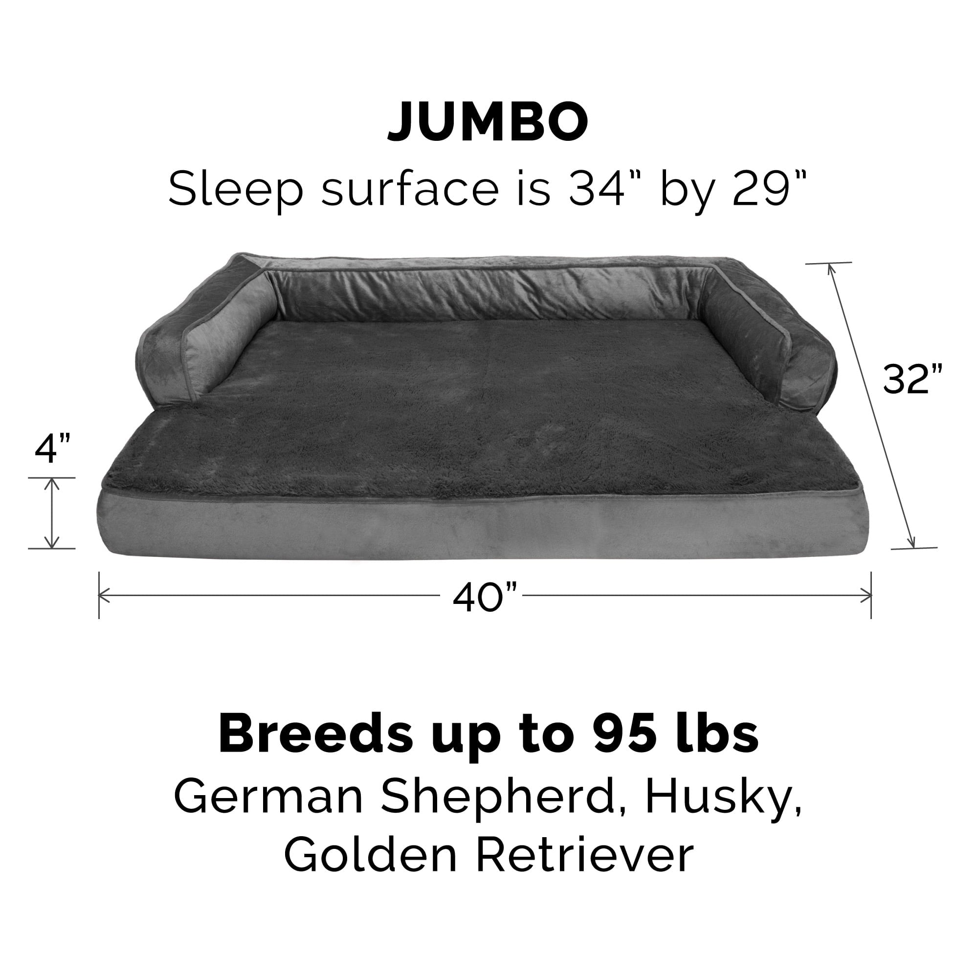 FurHaven Pet Products | Orthopedic Plush and Velvet Comfy Couch Sofa-Style Pet Bed for Dogs and Cats， Dark Gray， Jumbo