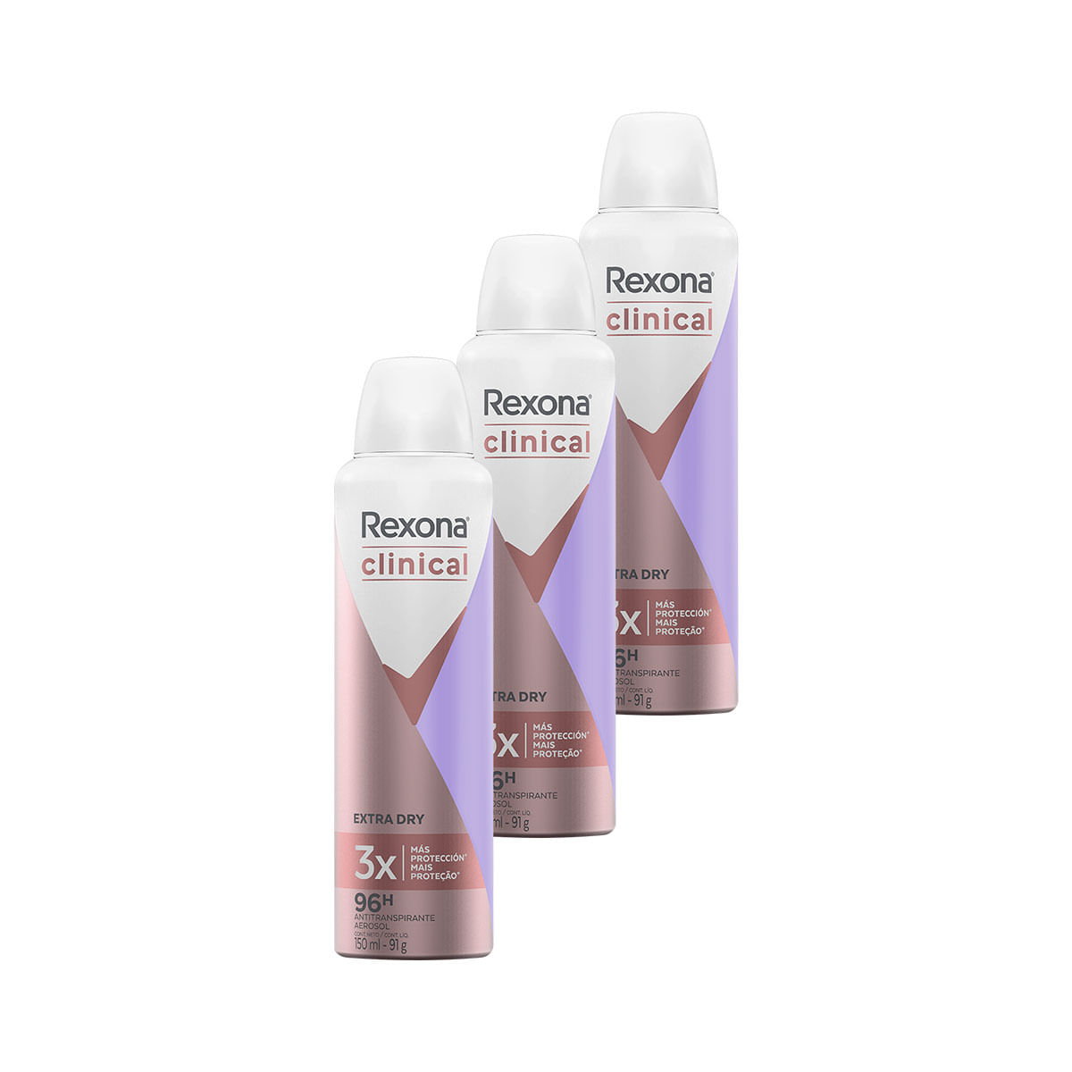 Kit com 3 Desodorantes Rexona Clinical Extra Dry Feminino