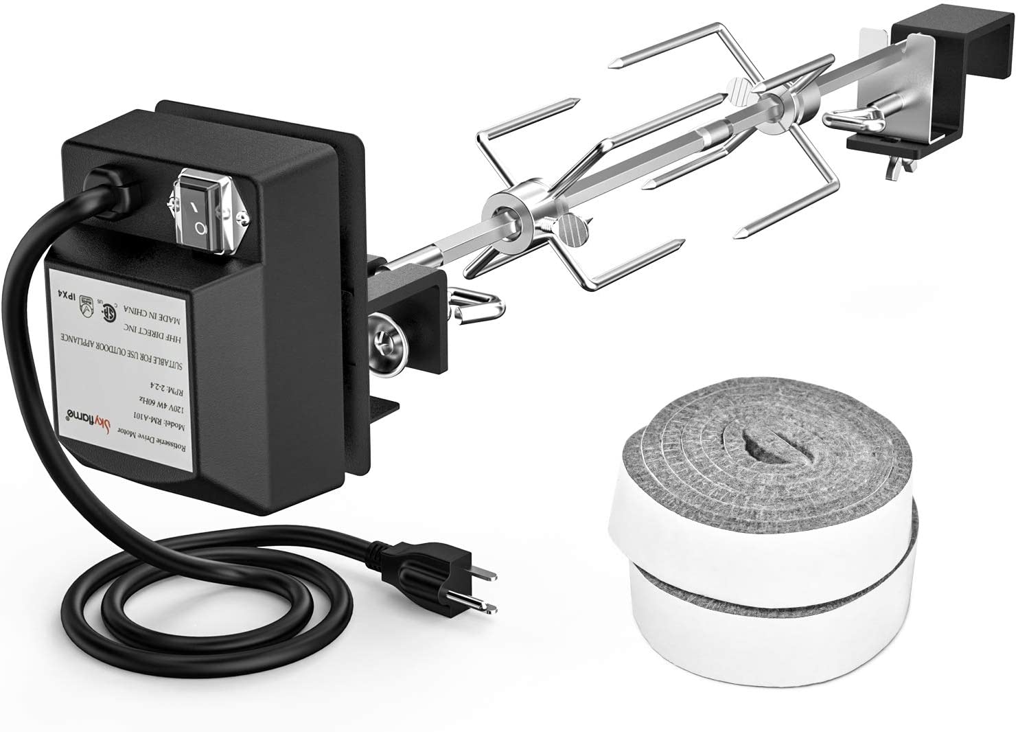 Rotisserie Kit with Rotisery Motor Fits Large Big Green Eye, Kamado Joe Big Joe, Pit Boss etc Grills