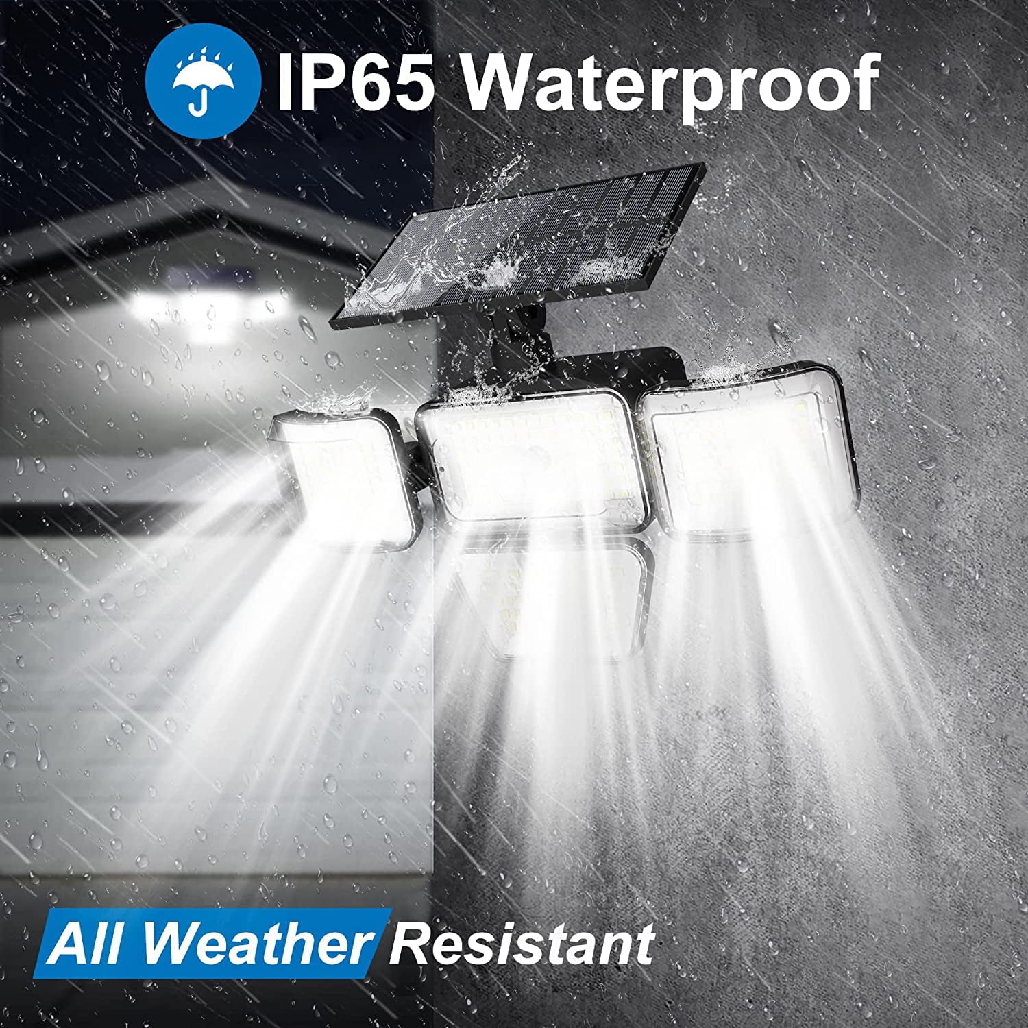 Super Bright Solar Motion Sensor Outdoor Lights Separate Solar Panel IP65 Waterproof 278 LED Beads PIR Security Flood Lights/3 Modes Remote Control/4 Heads 270° Wide Angle (2 Pack)