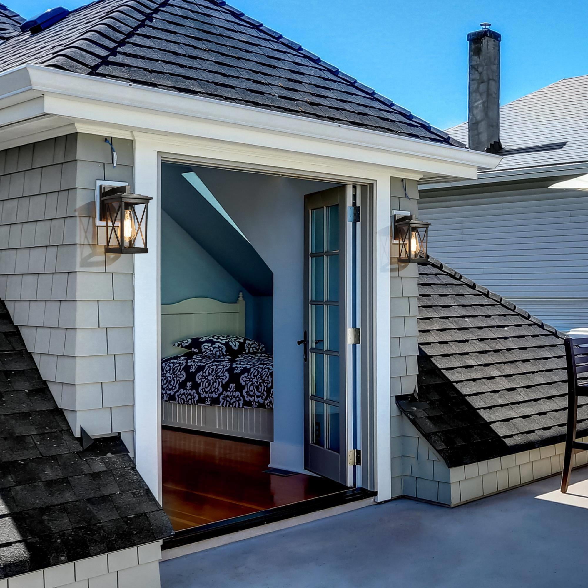 LNC Lans 2-Pack 11-in H Sandy Black Clear Glass Square Cage Modern/Contemporary Medium Base (E-26) Outdoor Wall Light,10.2"H