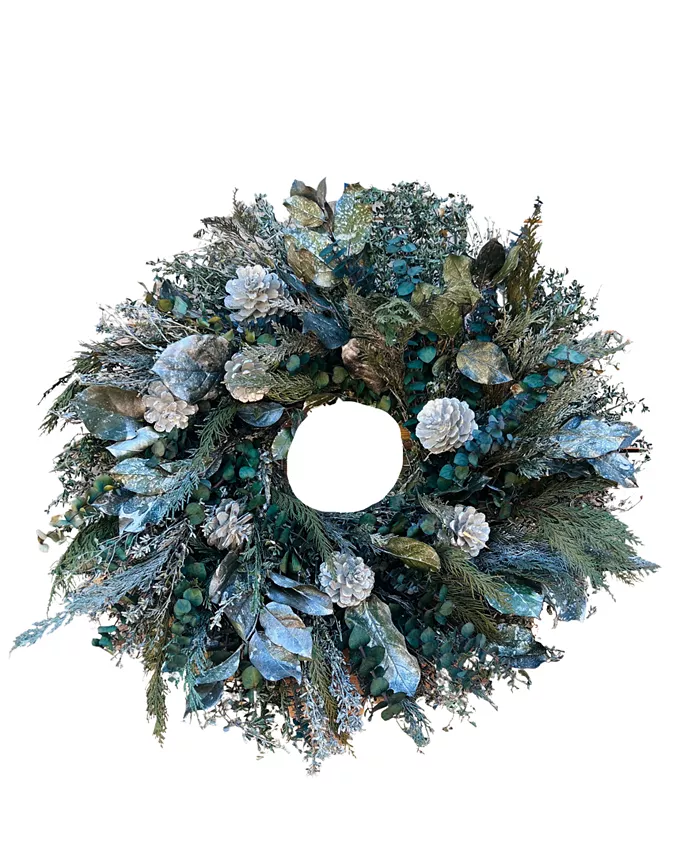 GreenishBlu Silver and Green Real Preserved Wreath， 24