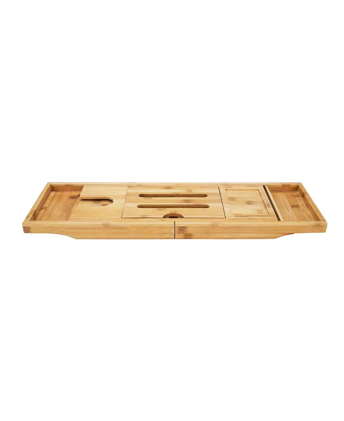 Mind Reader Premium Extendable Bamboo Bath Caddy， Multi Compartment Bath Caddy Tray