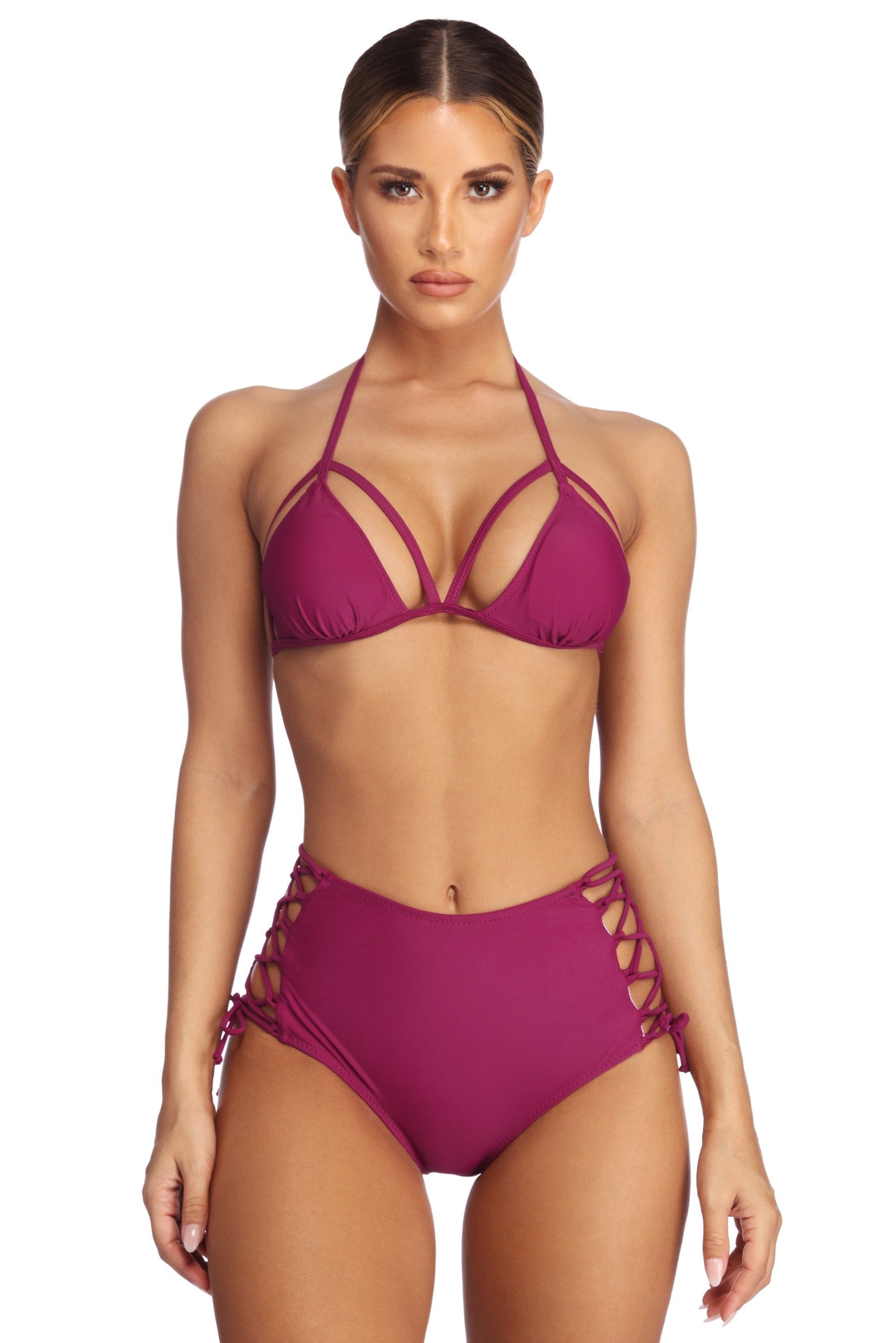 Lace Up Caged Bikini Top