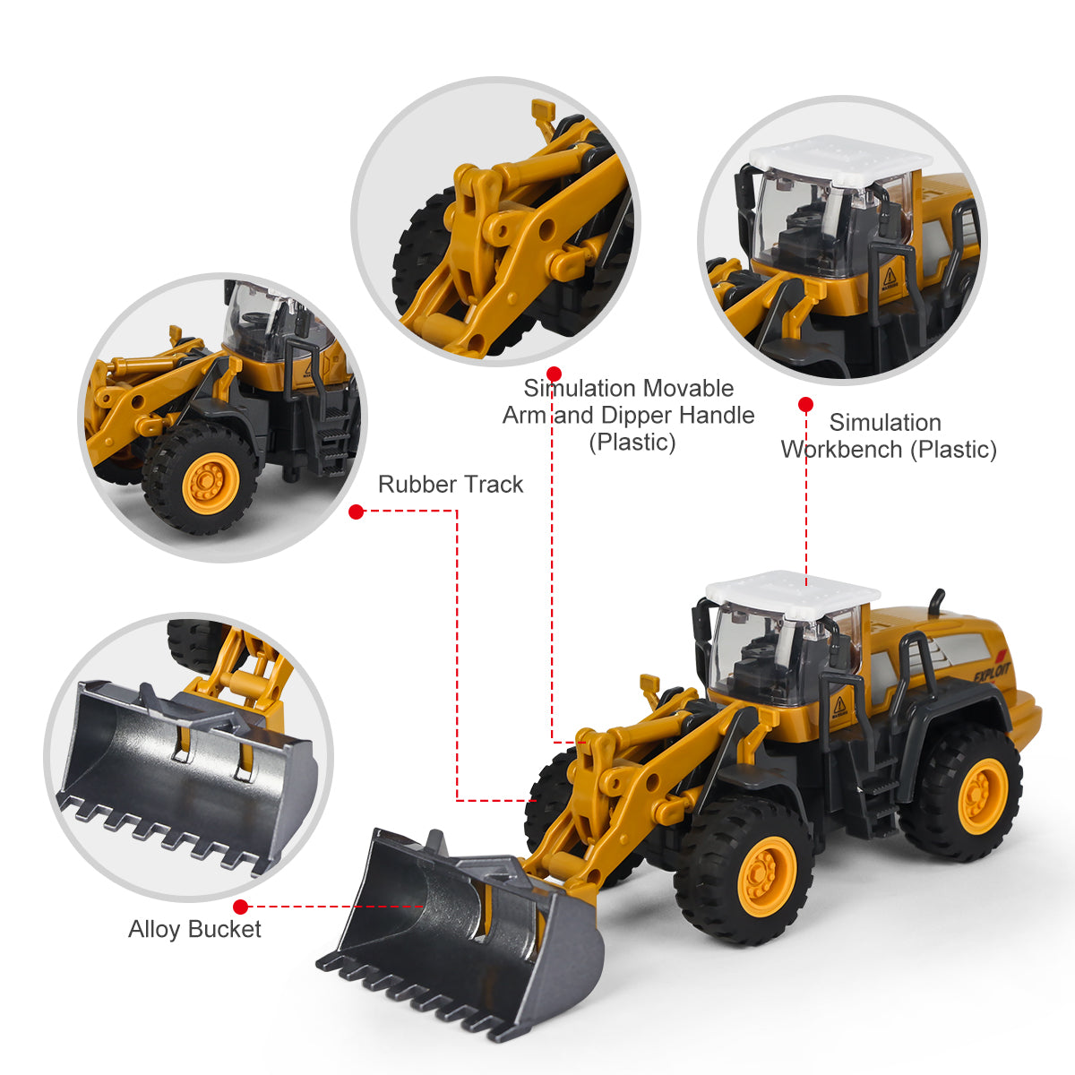 1:55 Construction Vehicle Toy Set Snow Plow Road Roller Forklift Bulldozer Toy for Kids， 4 Alloy Interchangeable Parts