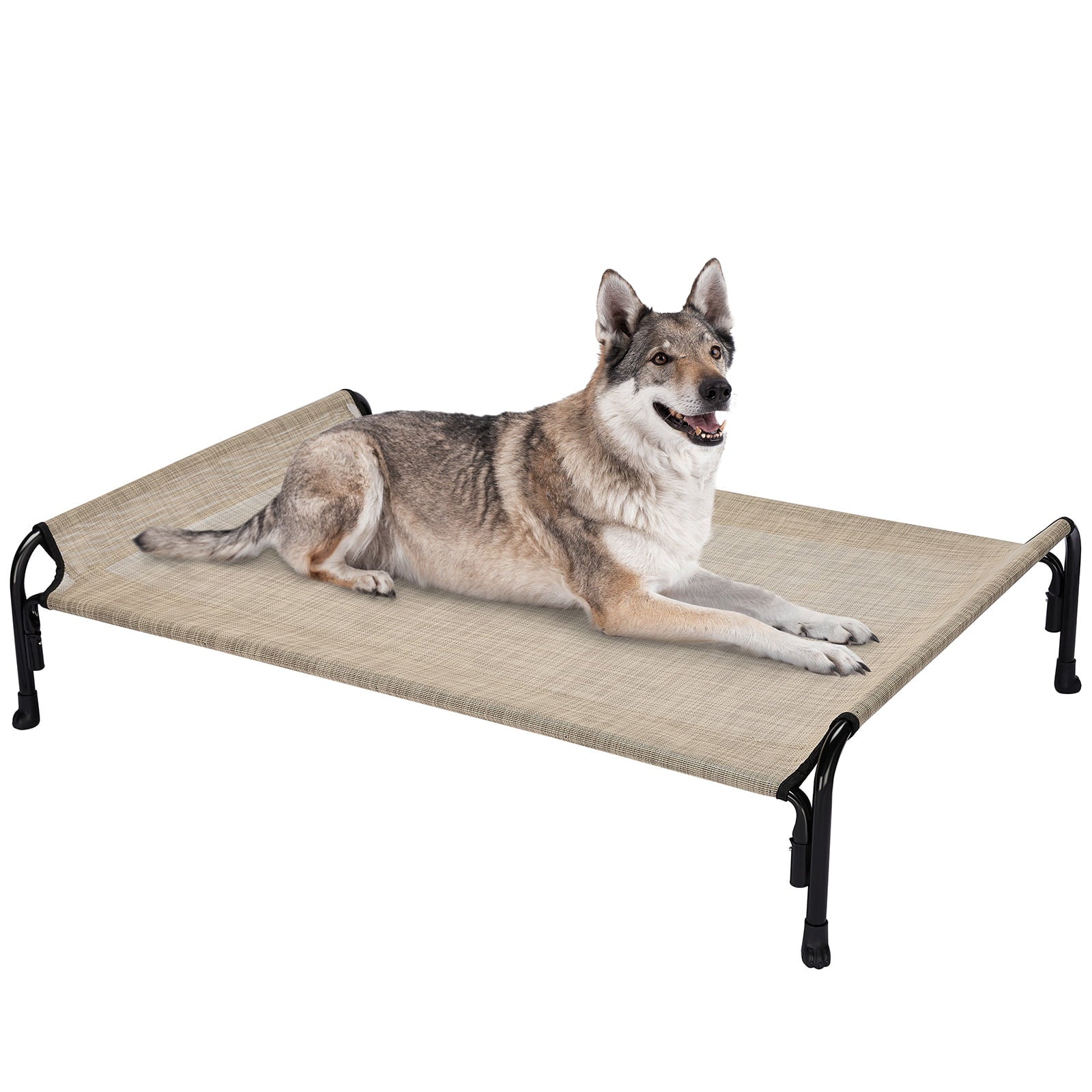 Veehoo Cooling Elevated Dog Bed， Chew Proof Dog Cot with Washable Mesh， Large， Beige Coffee