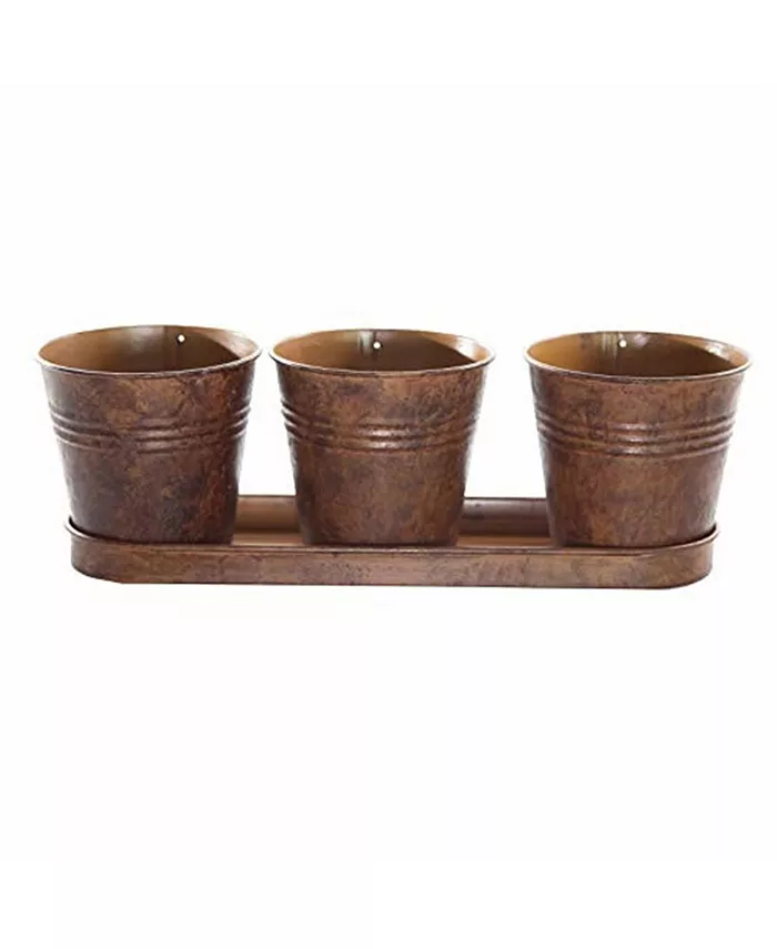 Gardener's Select Farmhouse Collect. Round Pot Tray Set， Rusty