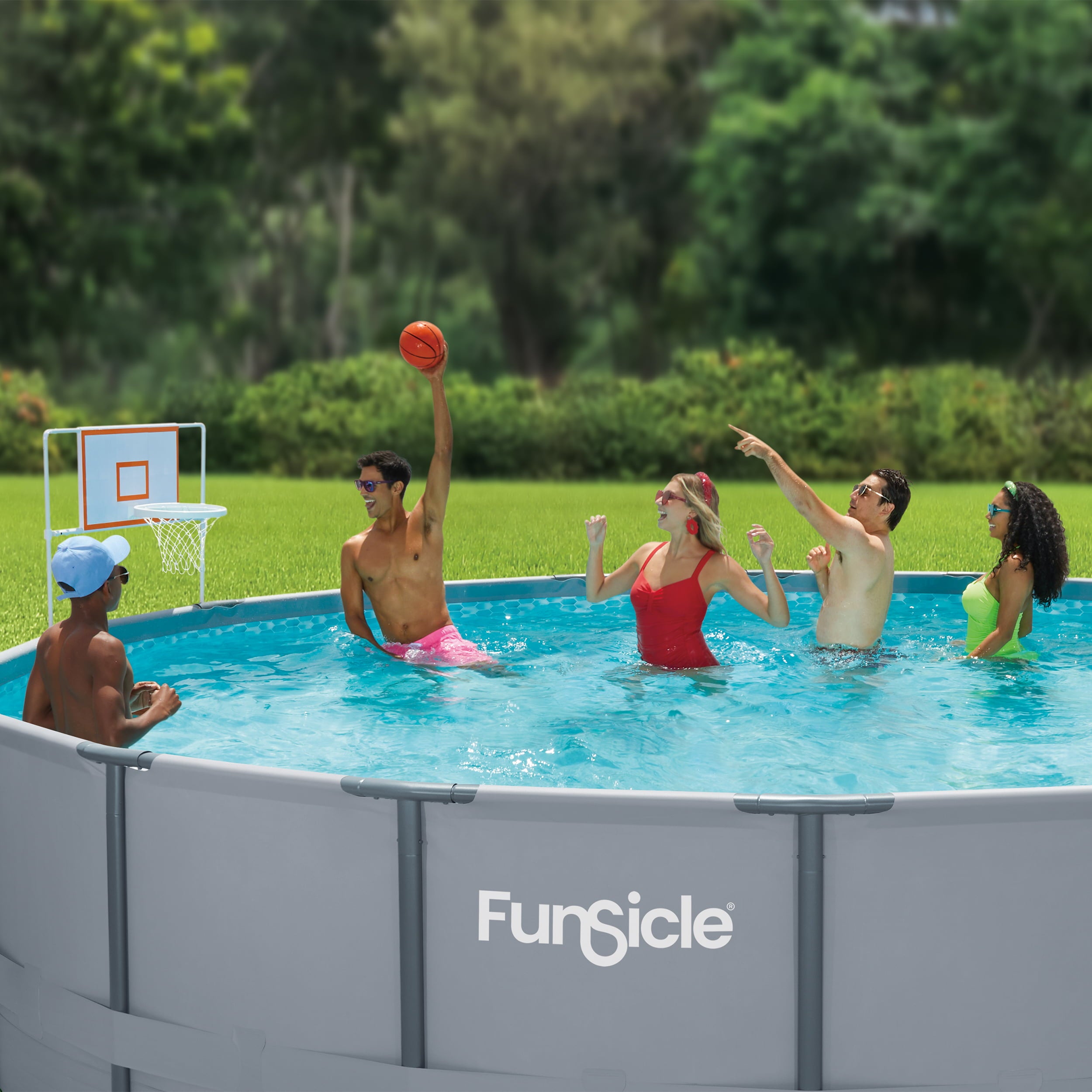 Funsicle BasketballPool Game Set， with Hoop Backboard and Rim， for Frame  Swimming Pools， Adults， Unisex
