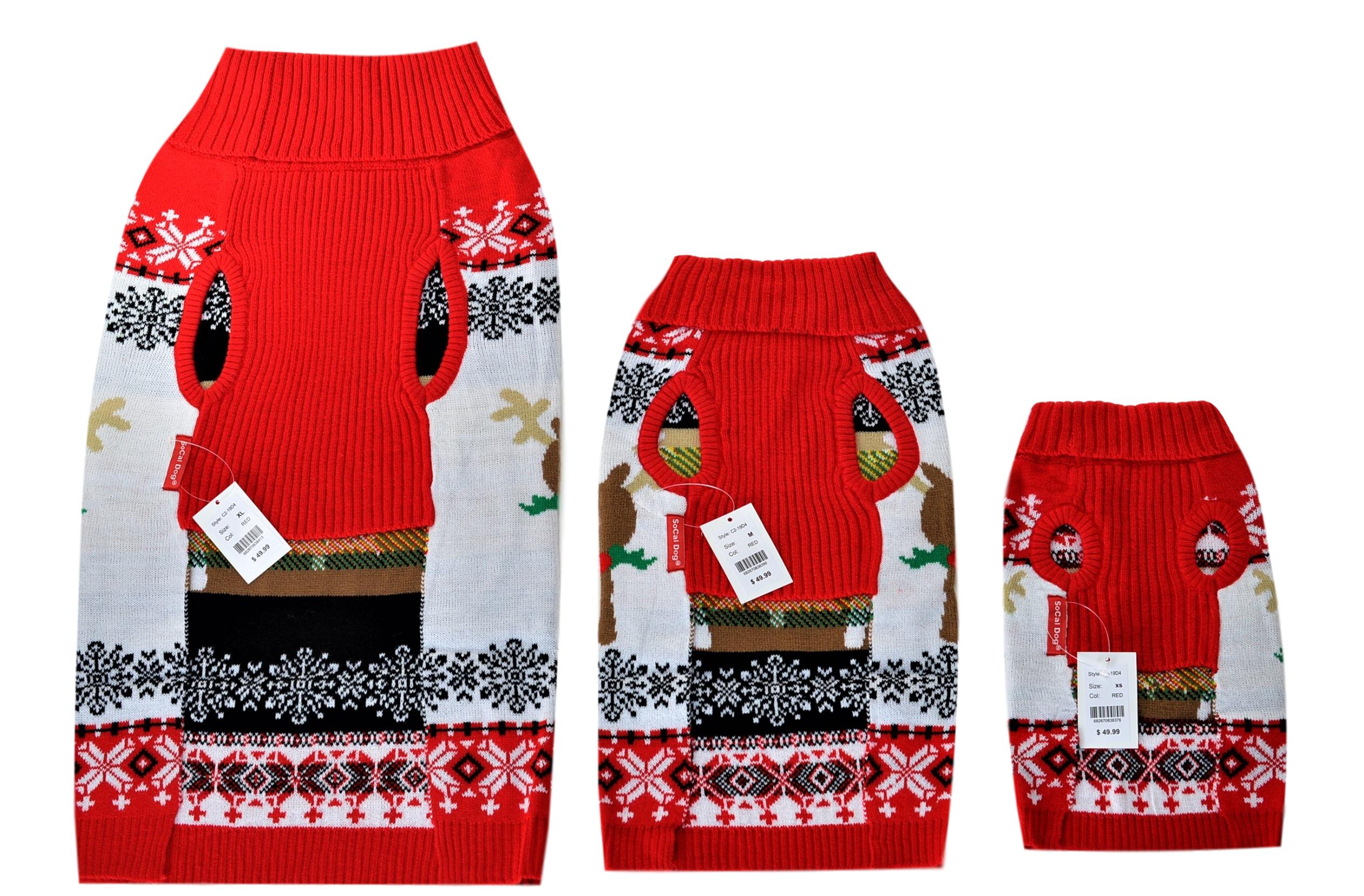 SoCal Look Dogs Christmas Sweaters Deer Pullover Large Red