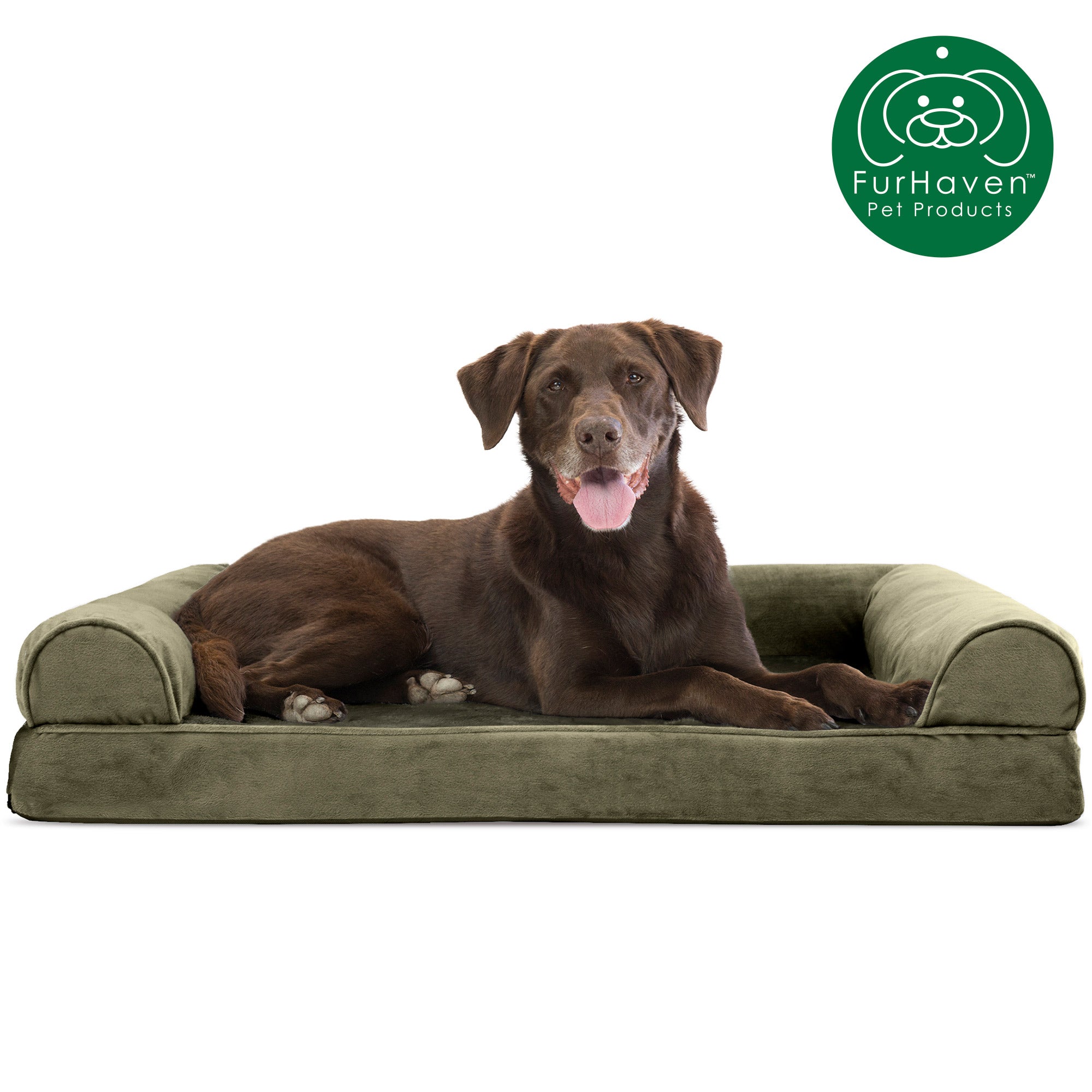 FurHaven Pet Products | Orthopedic Faux Fur and Velvet Sofa Pet Bed for Dogs and Cats， Dark Sage， Large