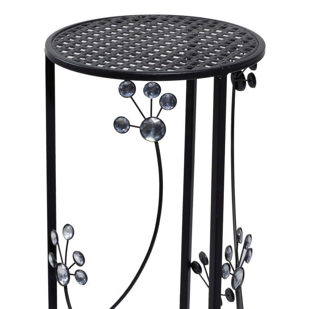 Litton Lane 28 in. Black Cylinder Metal Floral Crystal Plantstand with 3-Tiers 63345
