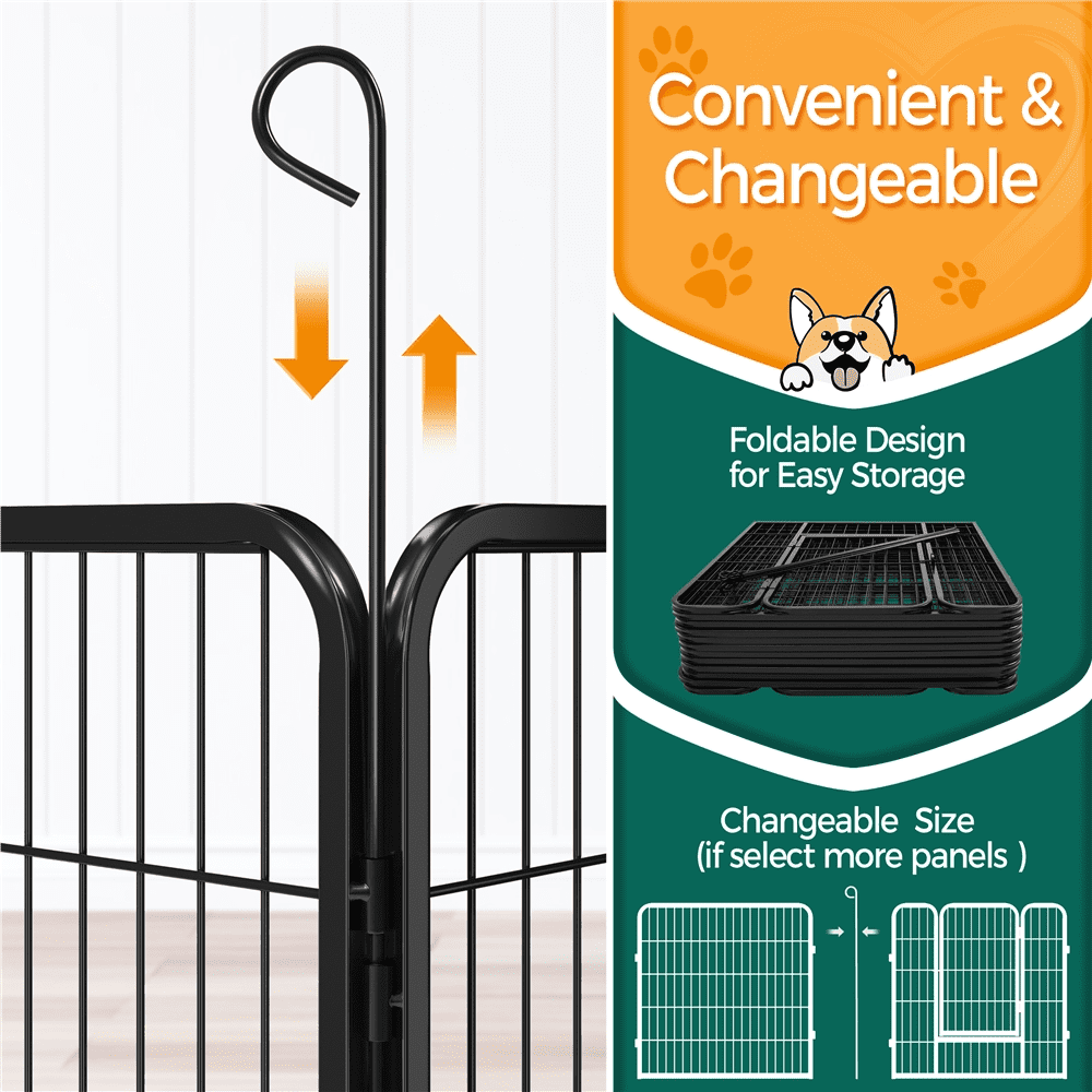 SmileMart 12 Panel Metal Heavy Duty Dog Playpen with Door， Black