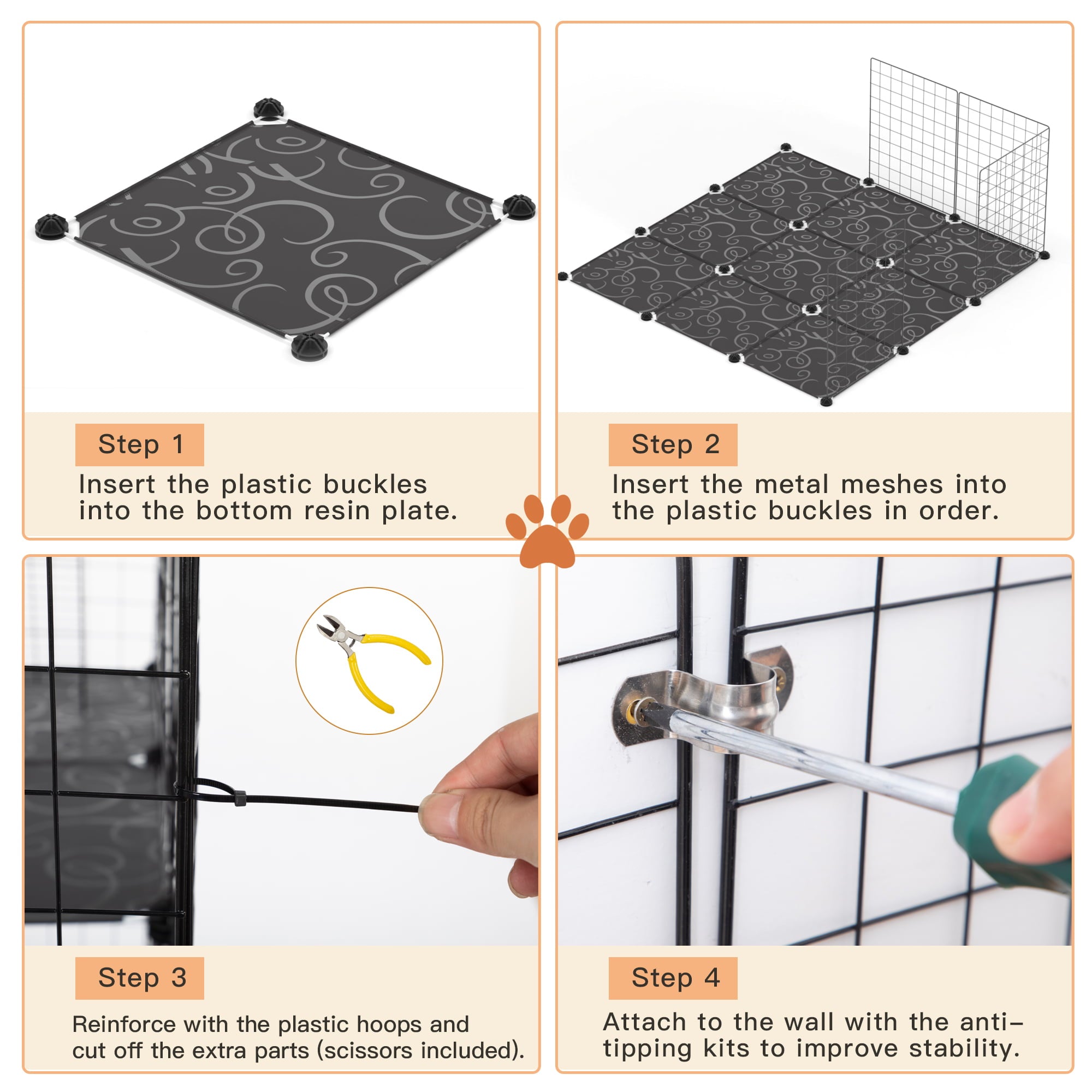 Coziwow Large DIY Cat Cage Playpen Pet Cage for Rabbit Small Animal Indoor， Black