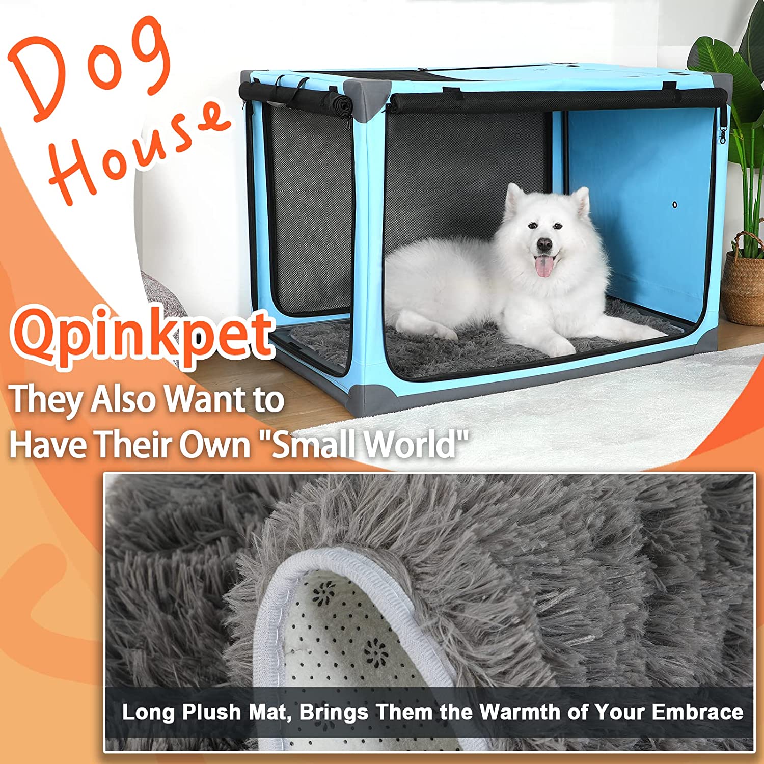 Collapsible Dog Crate 36 inch， Portable Dog Travel Crate， Qpinkpet Soft Foldable Dog Crate Kennel for Car， 4 Door Soft Sided Dog Crate for Medium Large Dogs with Strong Steel Frame， Indoor Outdoor