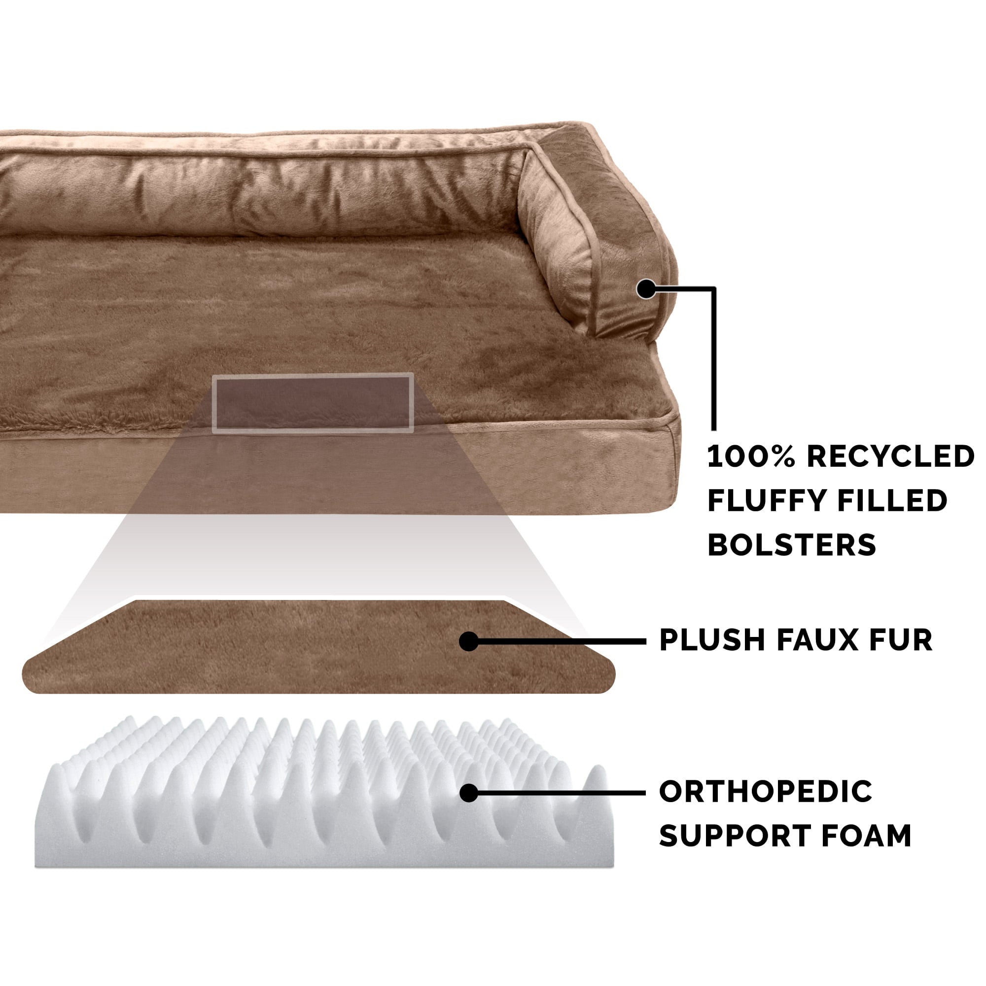 FurHaven Pet Products | Orthopedic Plush and Velvet Comfy Couch Sofa-Style Pet Bed for Dogs and Cats， Almondine， Medium